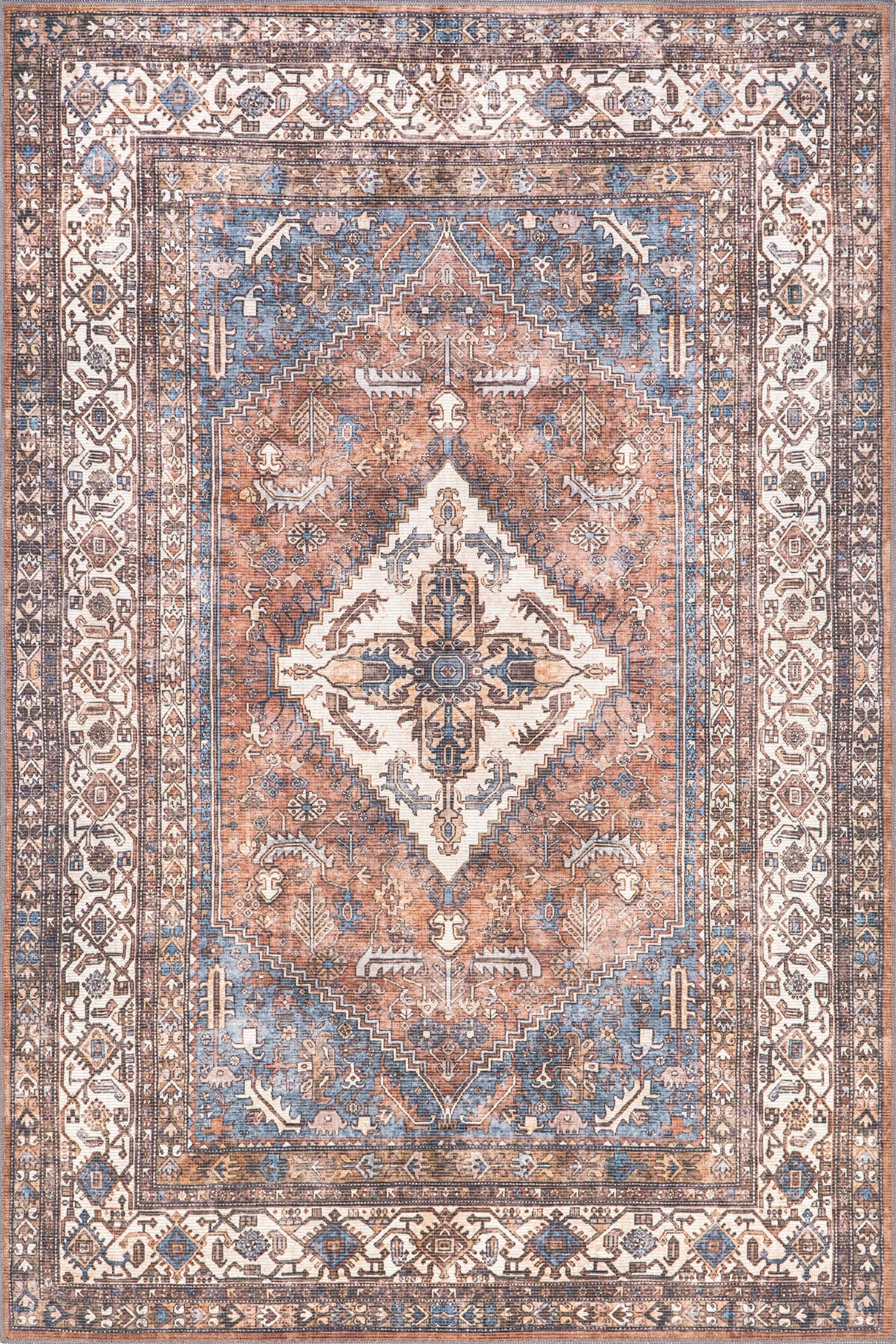 Faydra Traditional Medallion Washable Rug | Light Rust