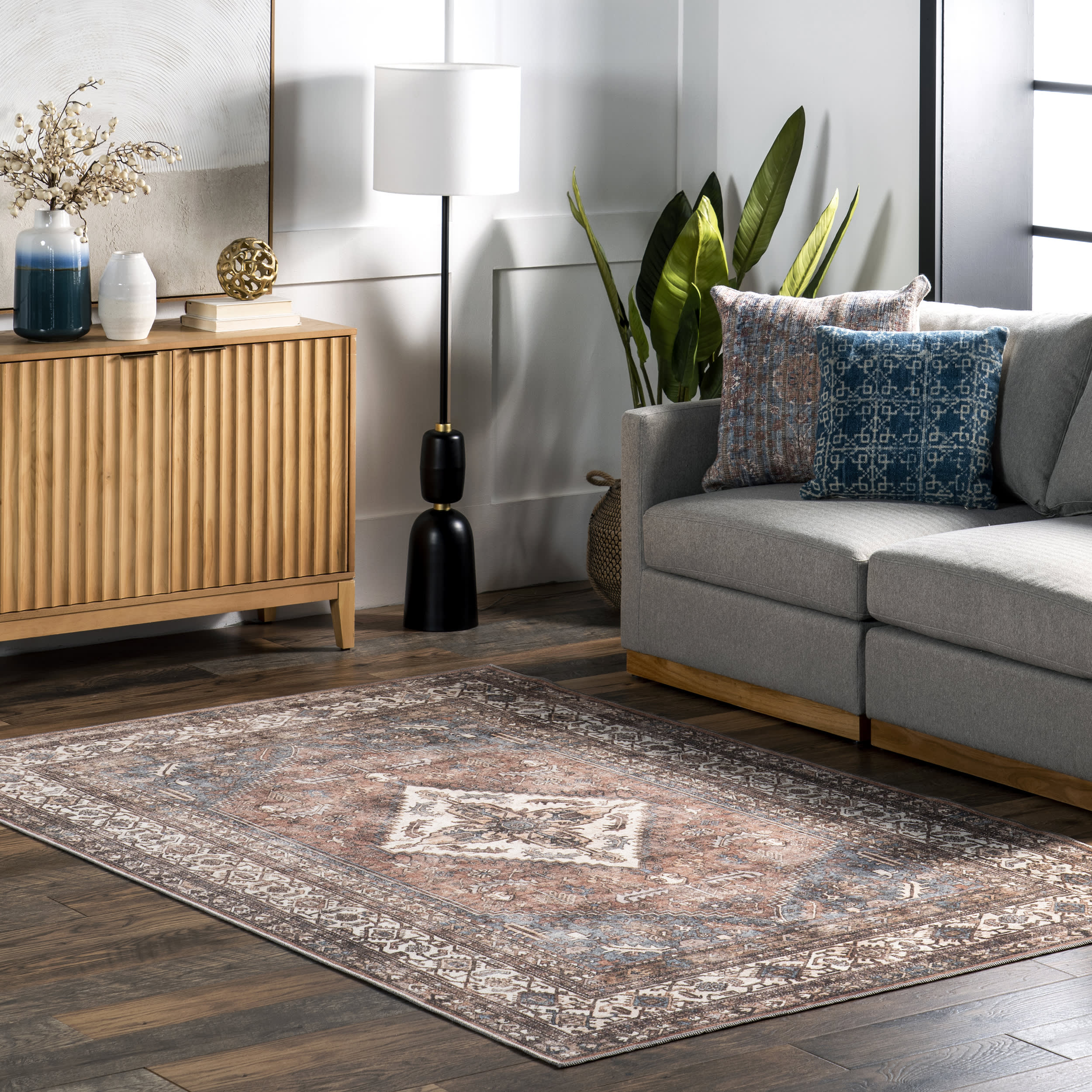 Faydra Traditional Medallion Washable Rug | Light Rust - Image 2