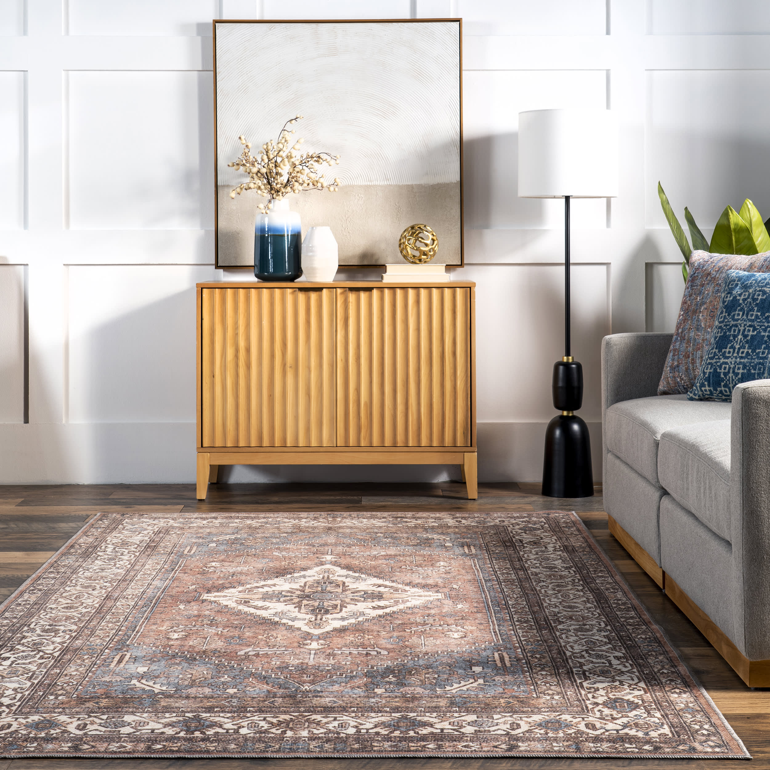 Faydra Traditional Medallion Washable Rug | Light Rust - Image 4