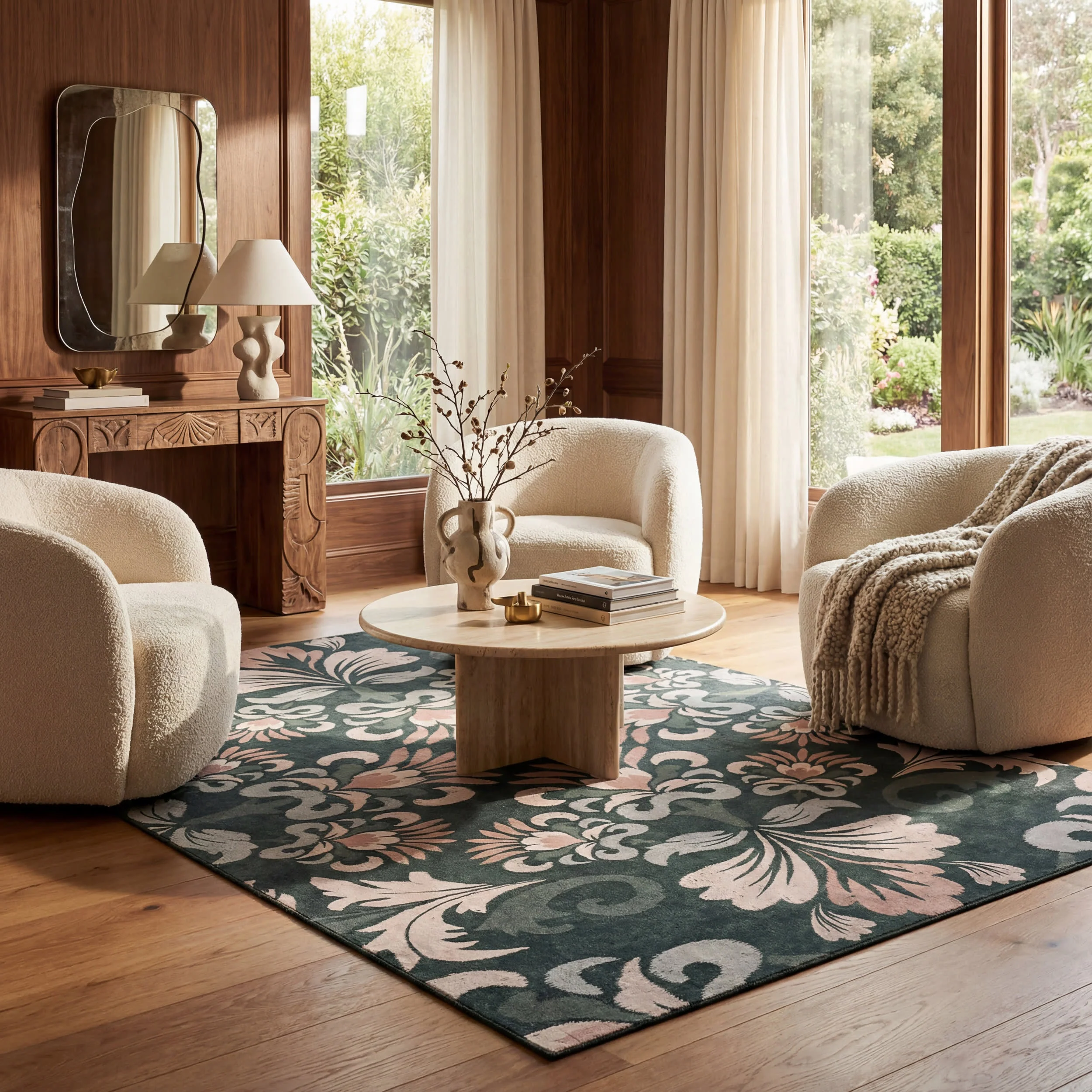 Fayna Floral Washable Rug | Green - Image 2