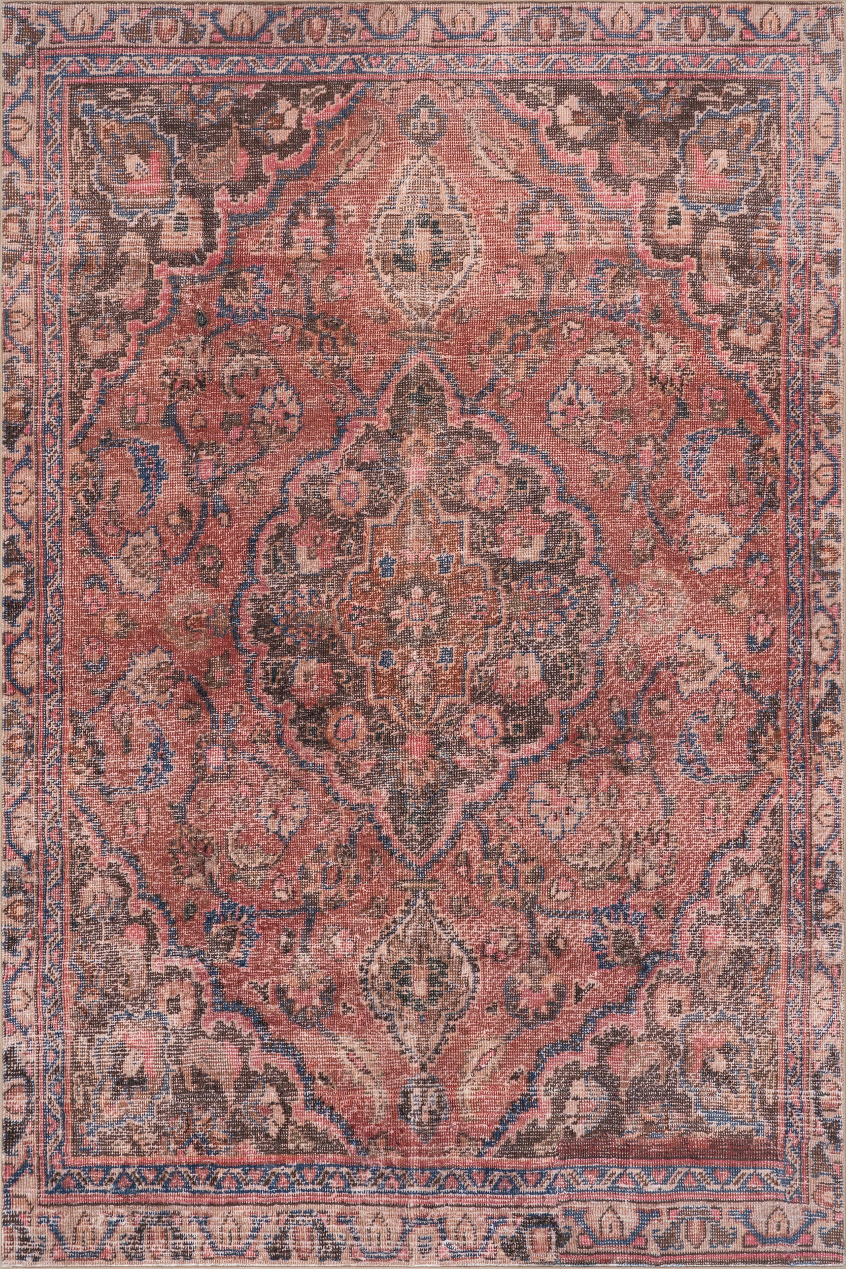 Faza Traditional Medallion Washable Rug | Red