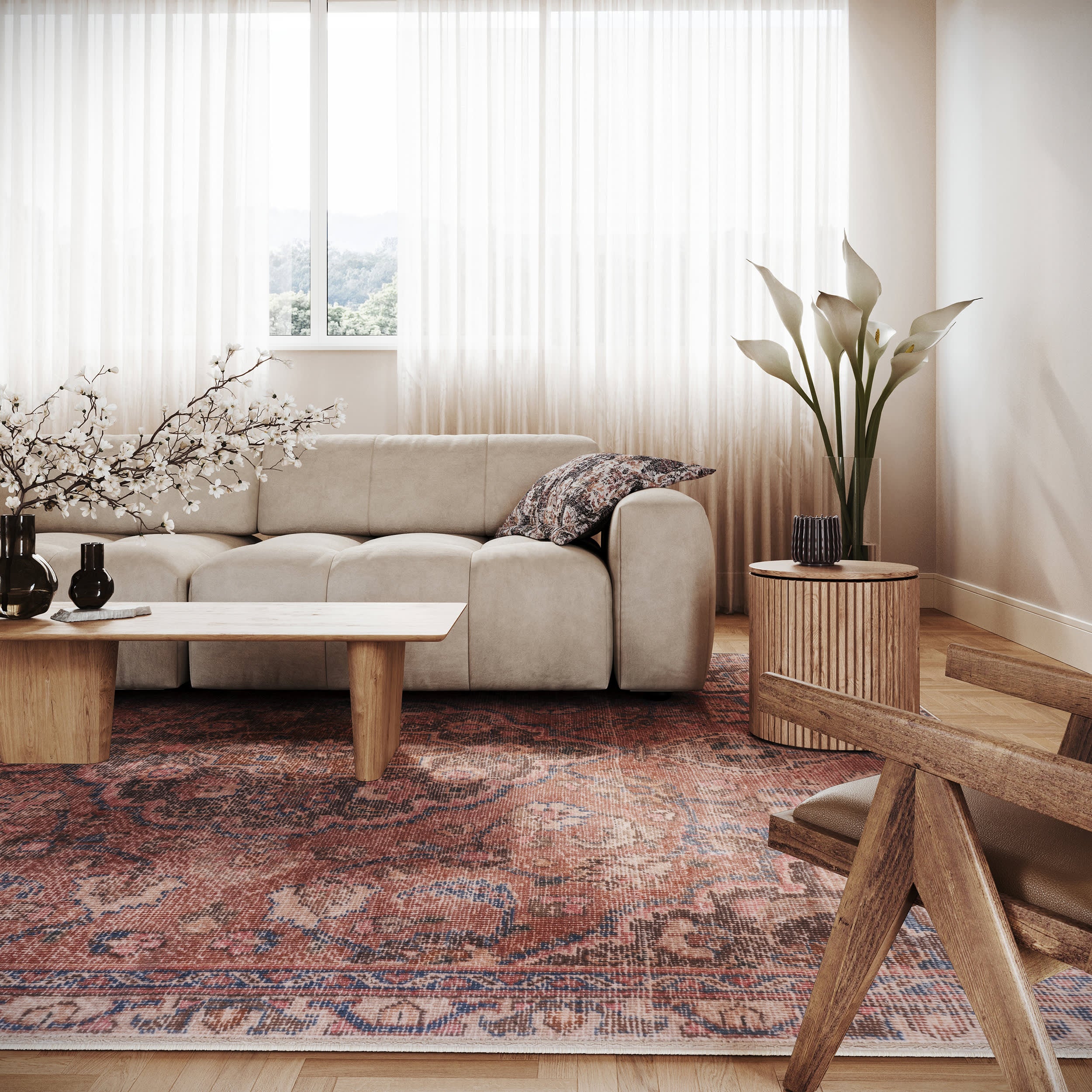 Faza Traditional Medallion Washable Rug | Red - Image 2