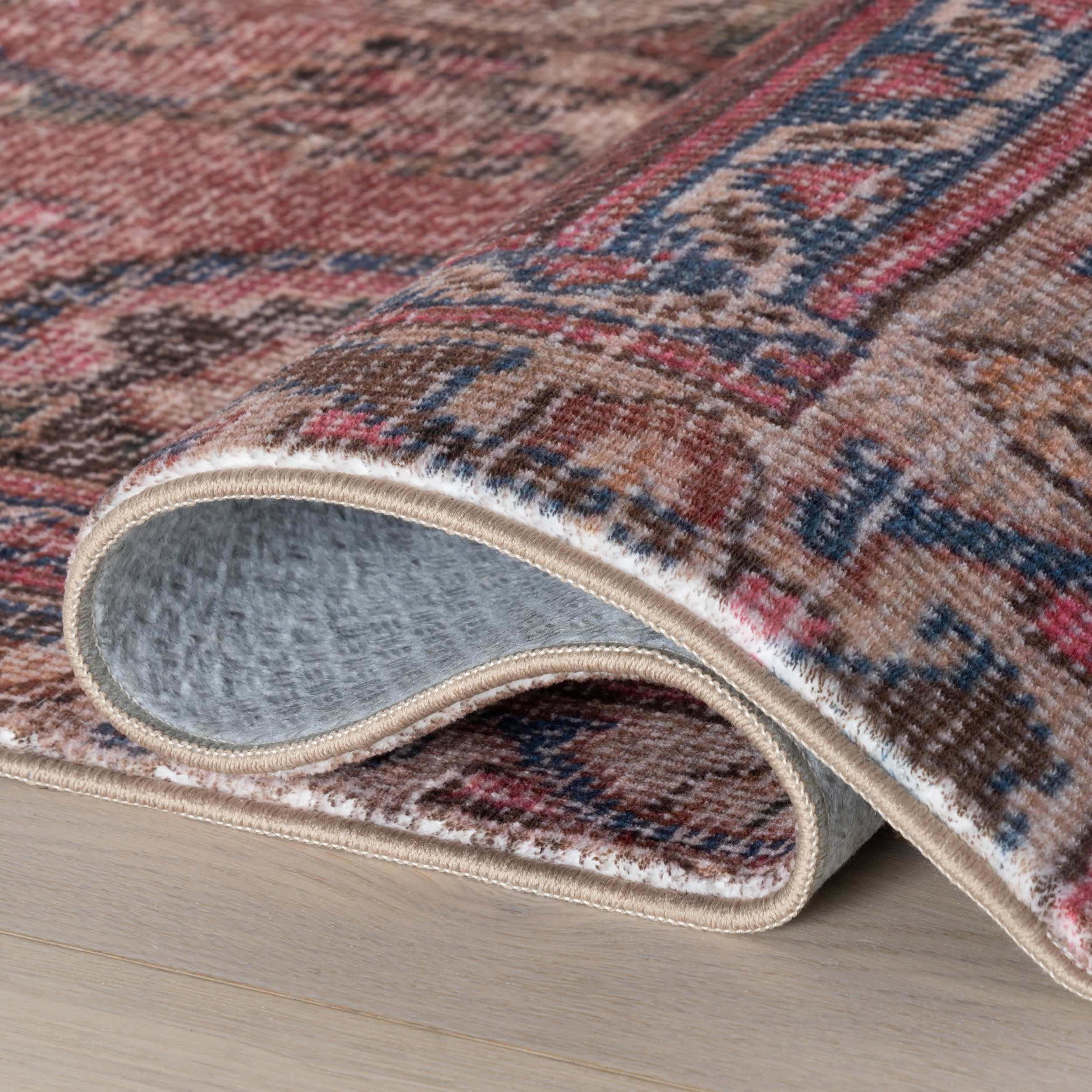 Faza Traditional Medallion Washable Rug | Red - Image 7