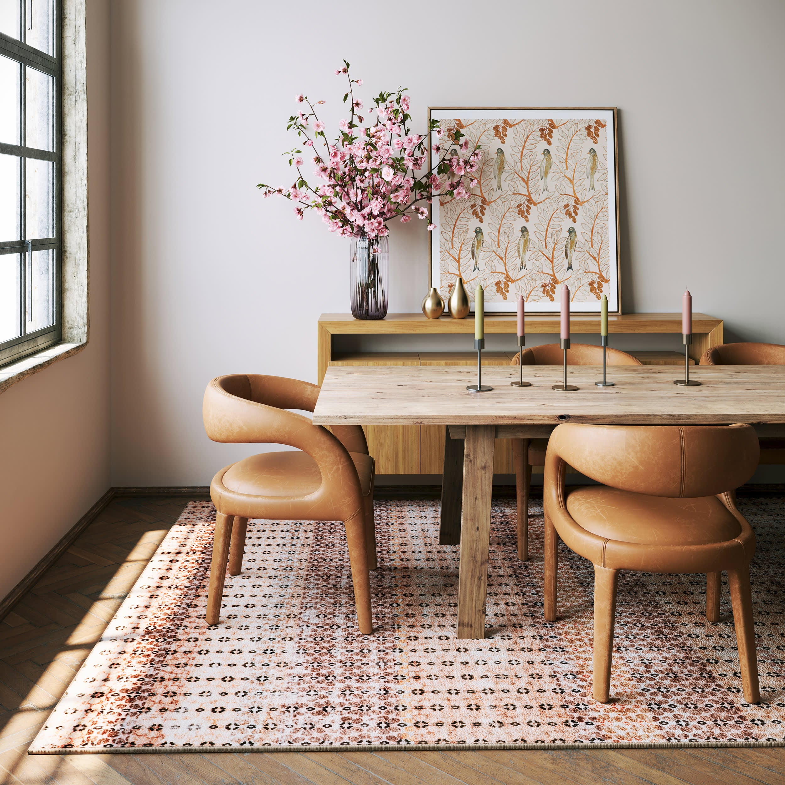 Feline Dotted Stripe Washable Rug | Pink - Image 2