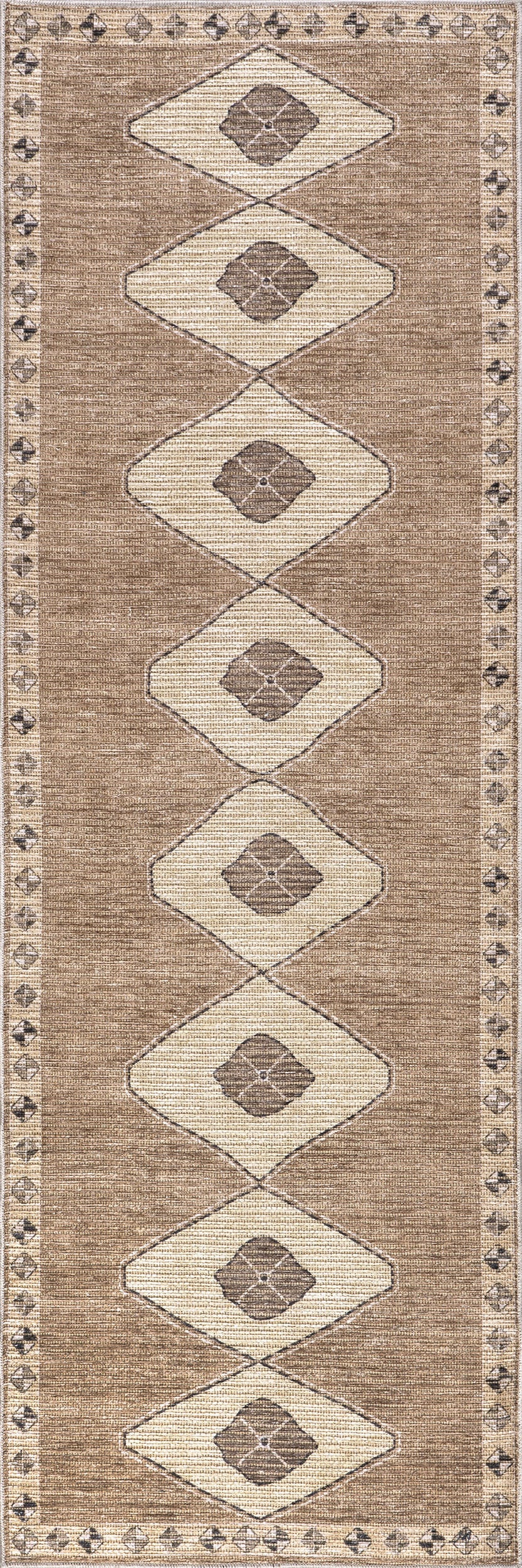 Fennel Diamond Washable Rug | Light Brown