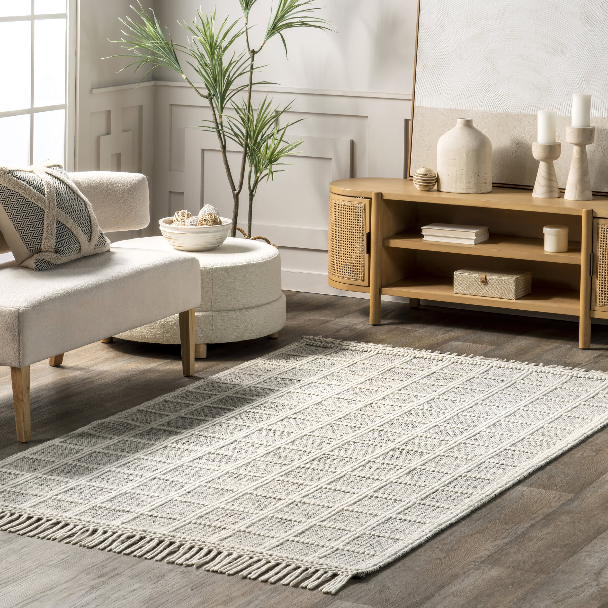 Filomena Wool Striped Rug | Ivory - Image 2