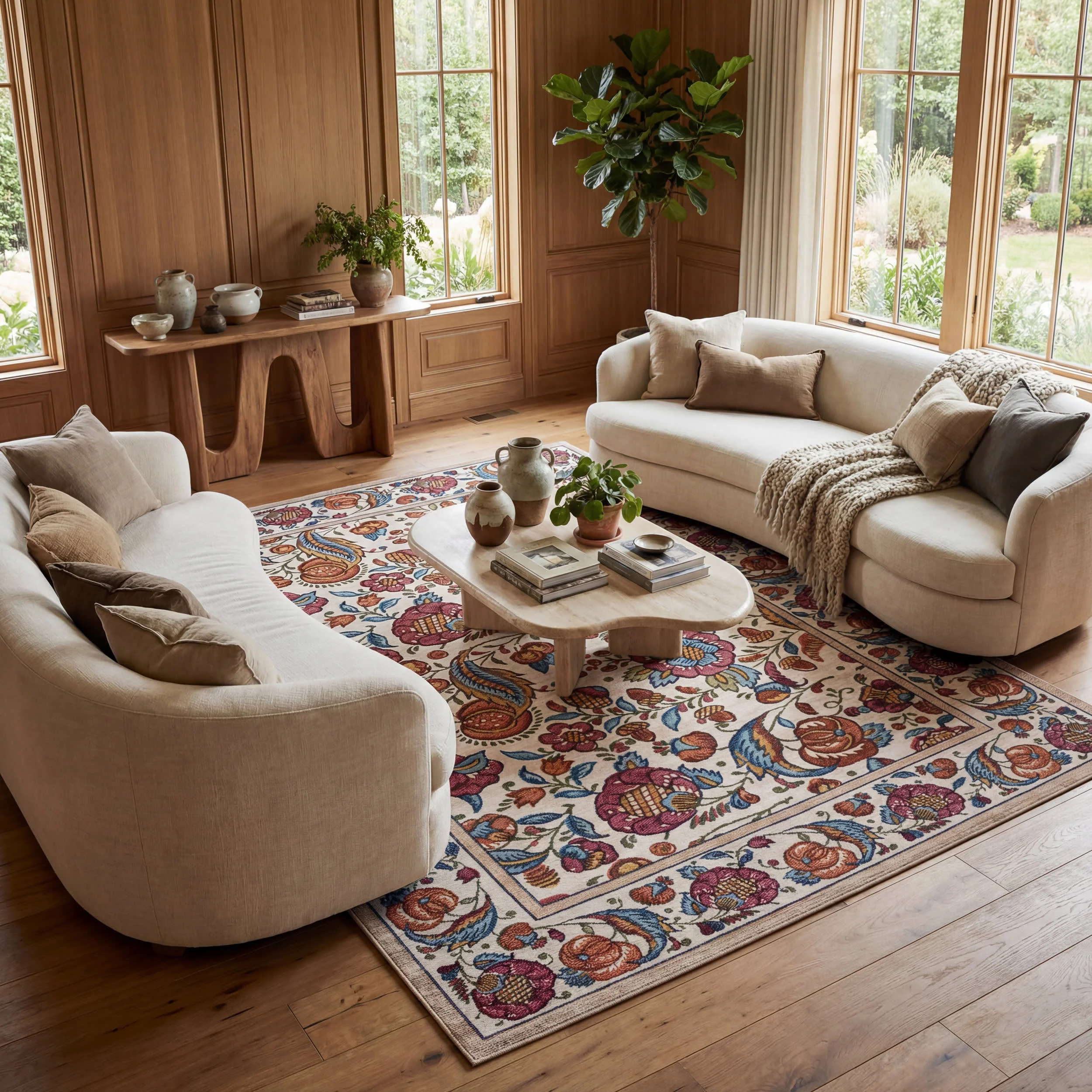 Finice Bordered Floral and Paisley Washable Rug | Multicolor - Image 2