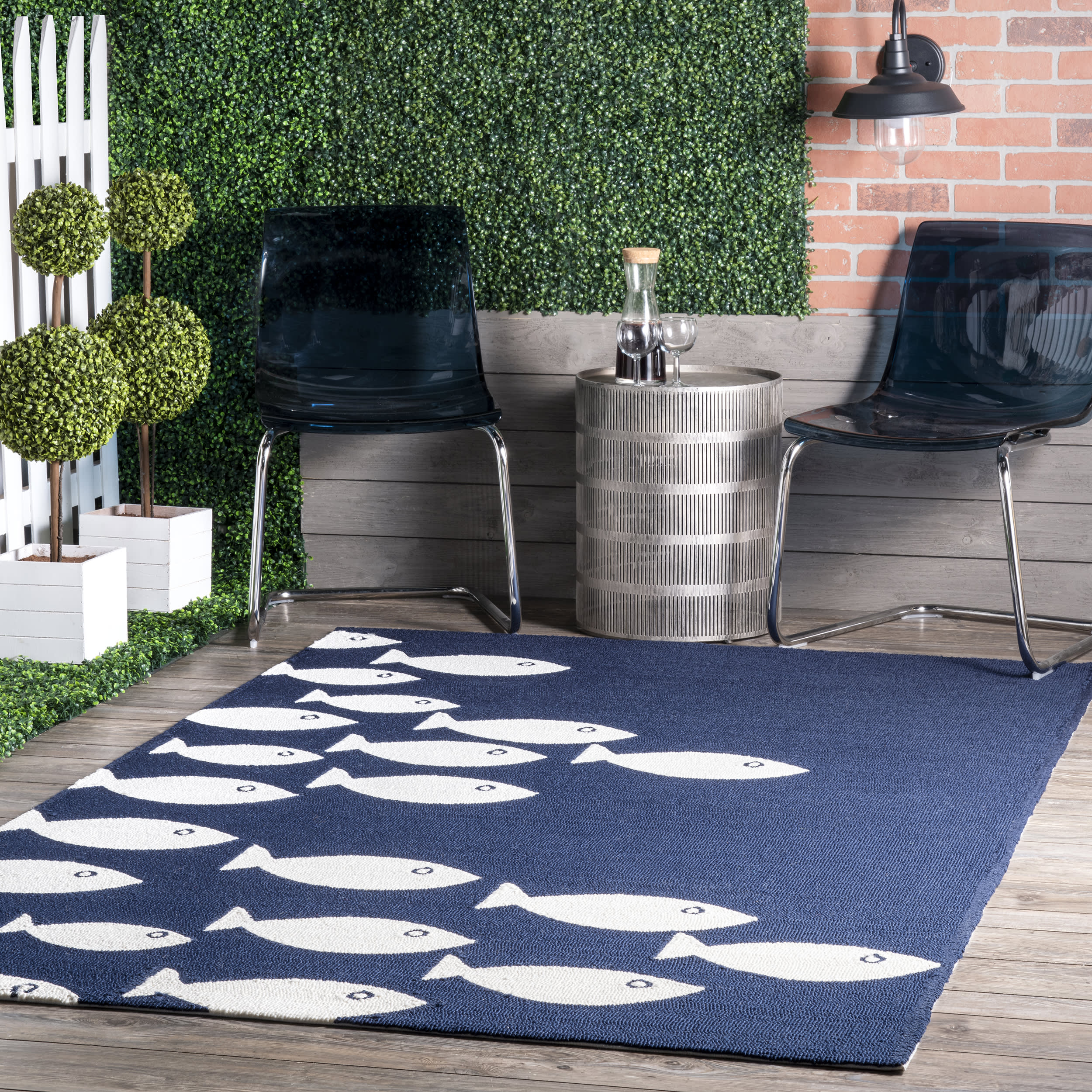 Fish Indoor/Outdoor Rug | Navy - Image 2