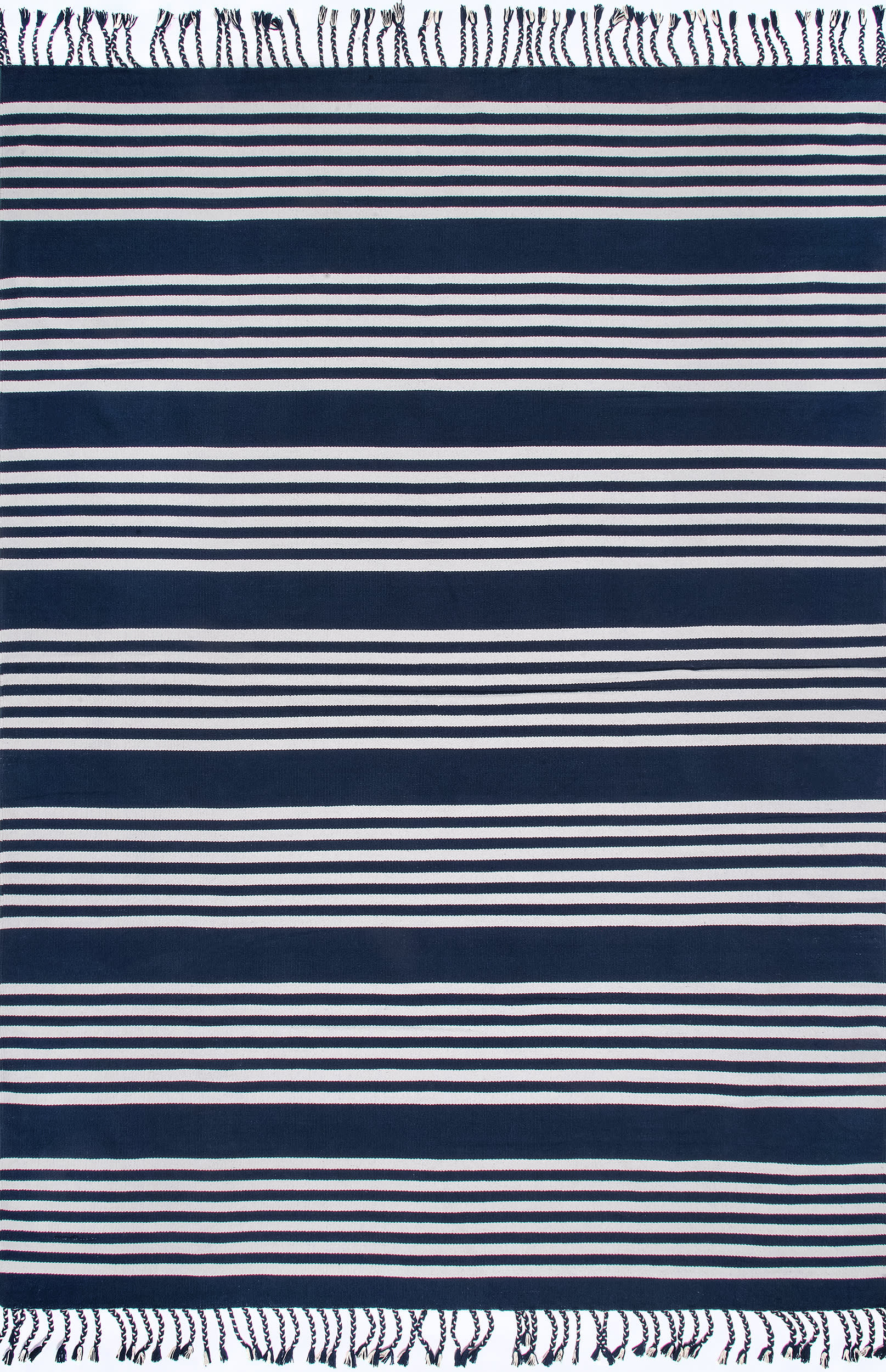 Flatwoven Pinstripes with Tassels Rug | Blue
