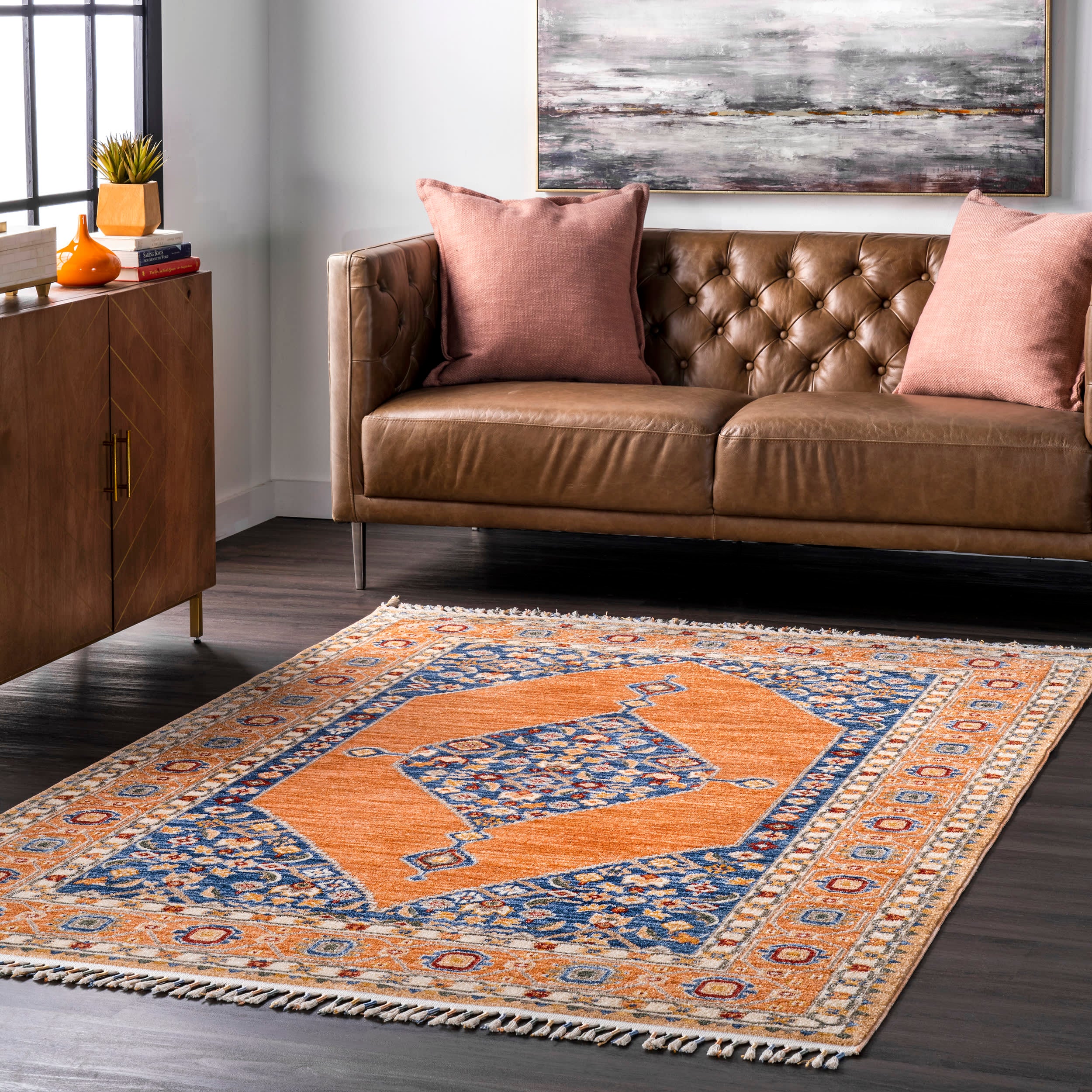 Floral Cardinal Medallion Rug | Rust - Image 2