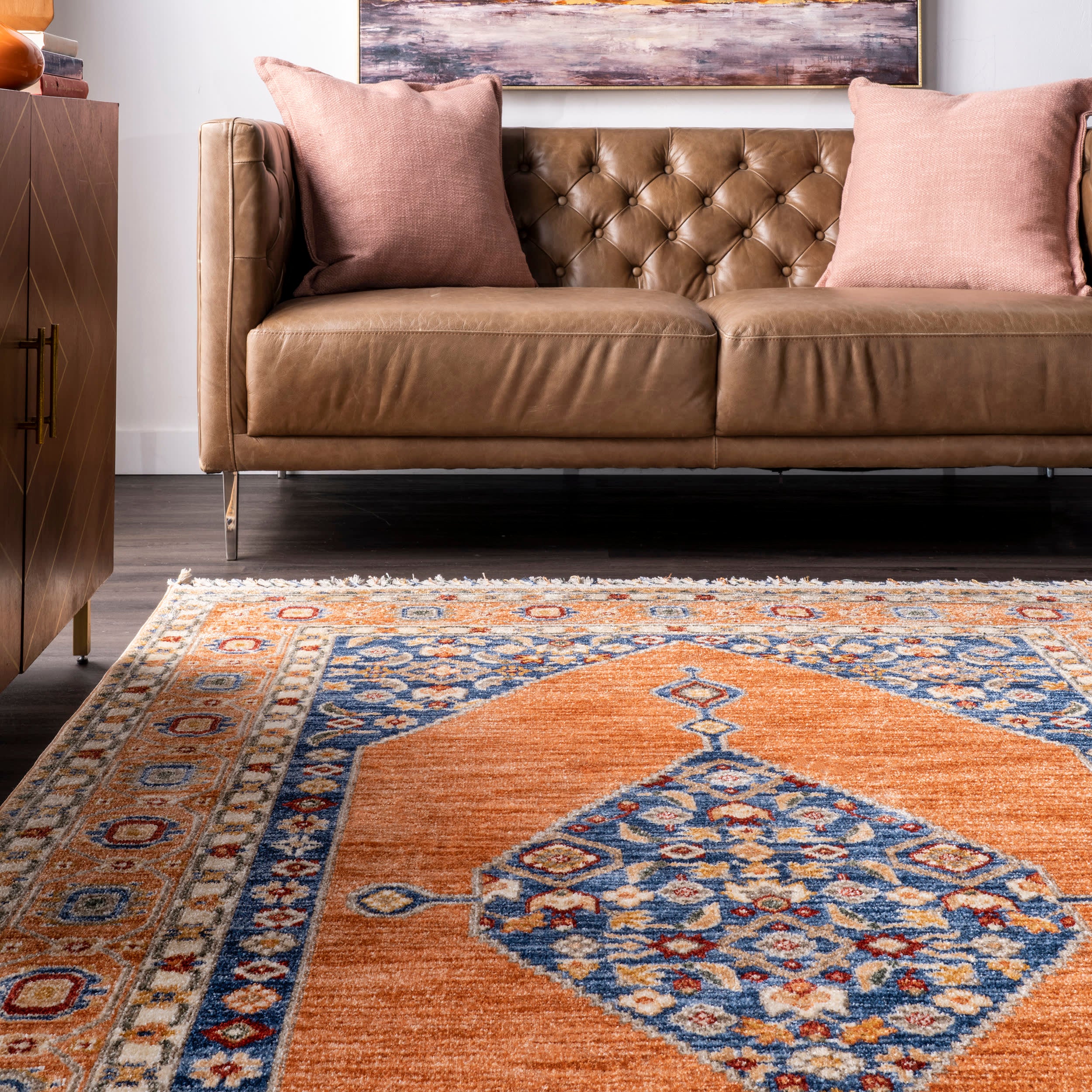 Floral Cardinal Medallion Rug | Rust - Image 4