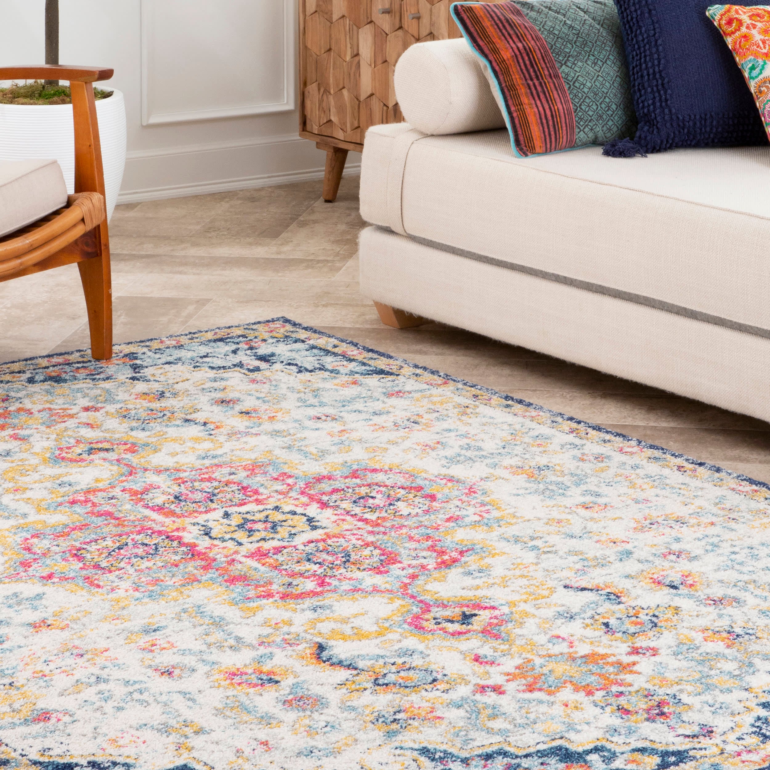Floral Crowned Medallion Rug | Beige - Image 4