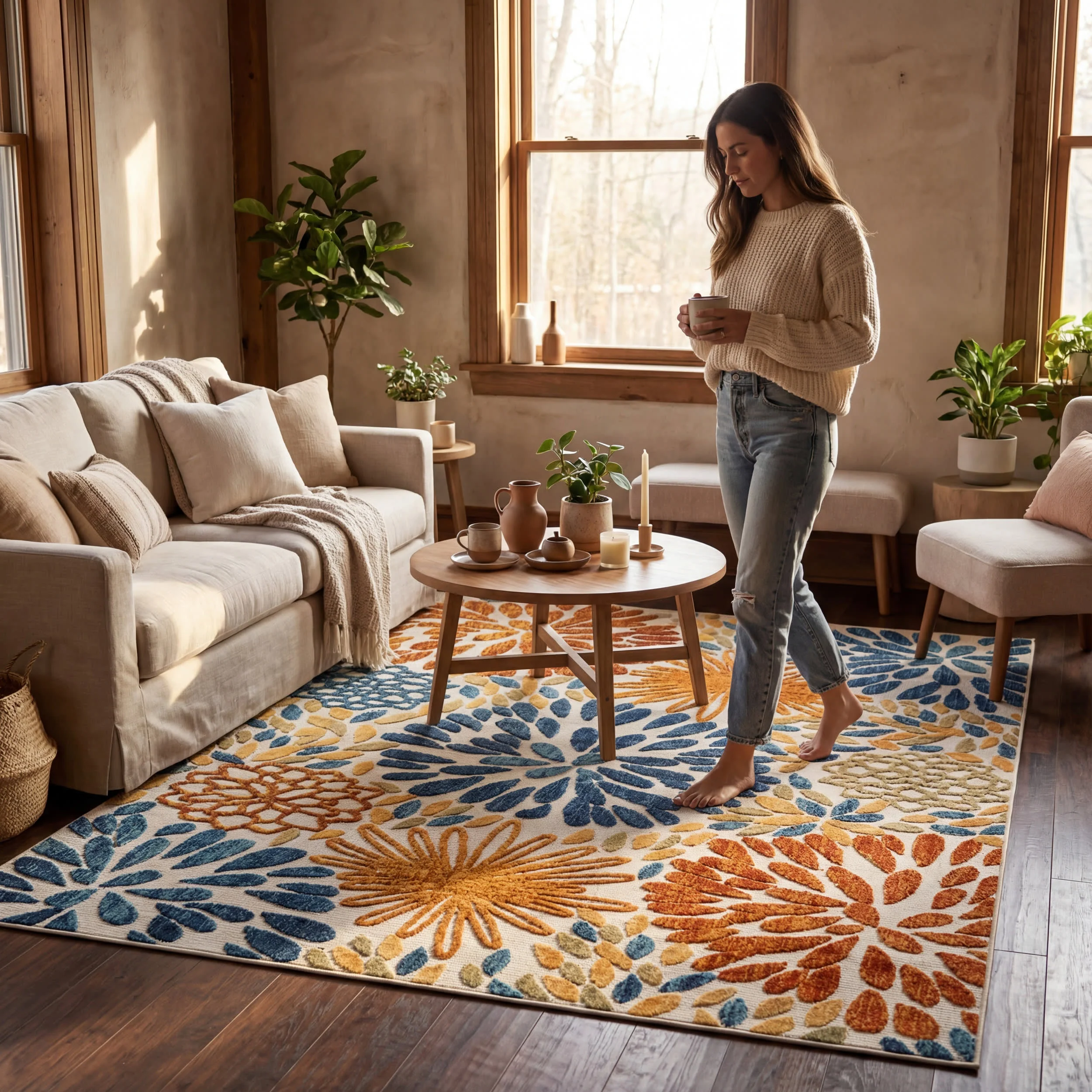 Floral Fireworks Indoor/Outdoor Rug | Blue - Image 7