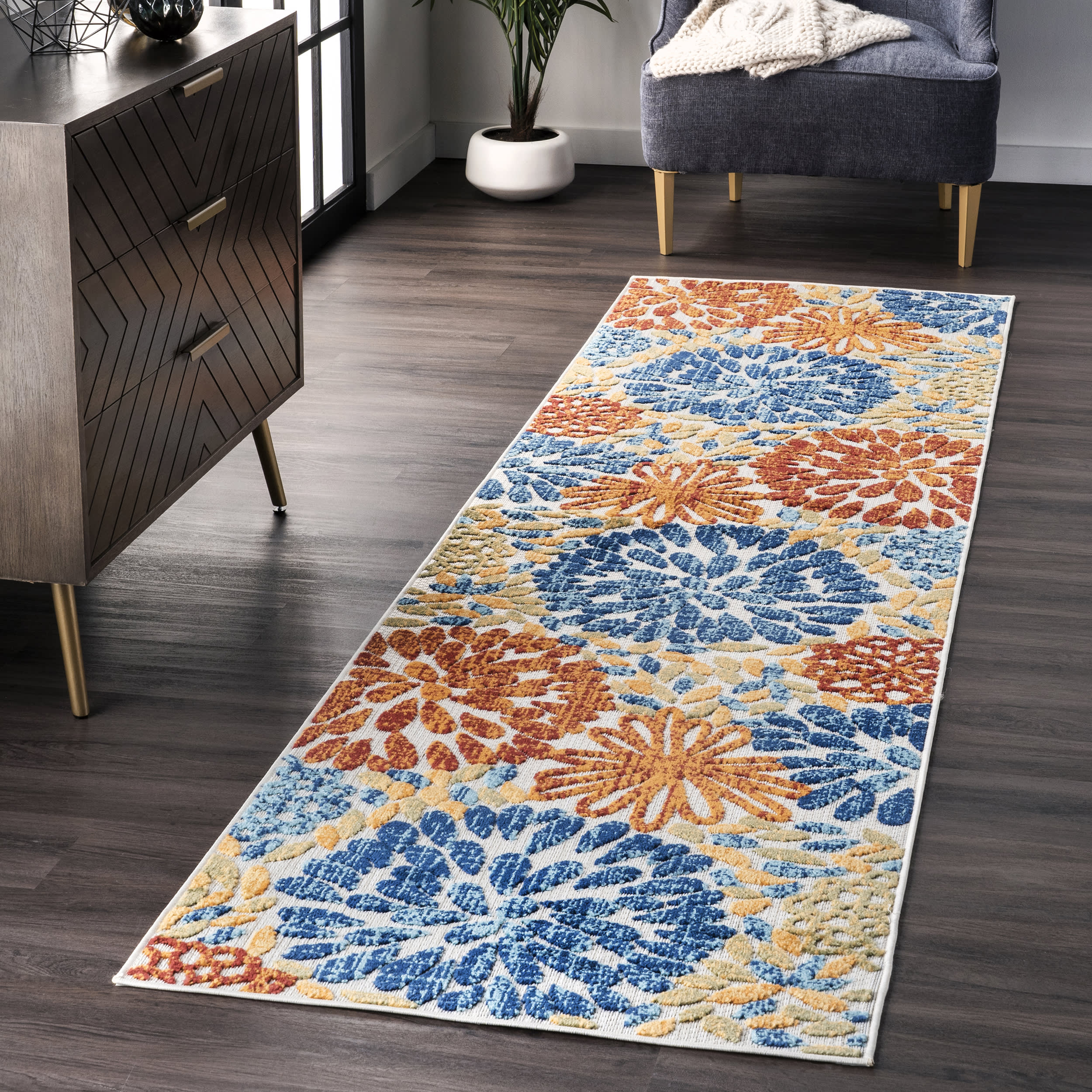 Floral Fireworks Indoor/Outdoor Rug | Blue - Image 2
