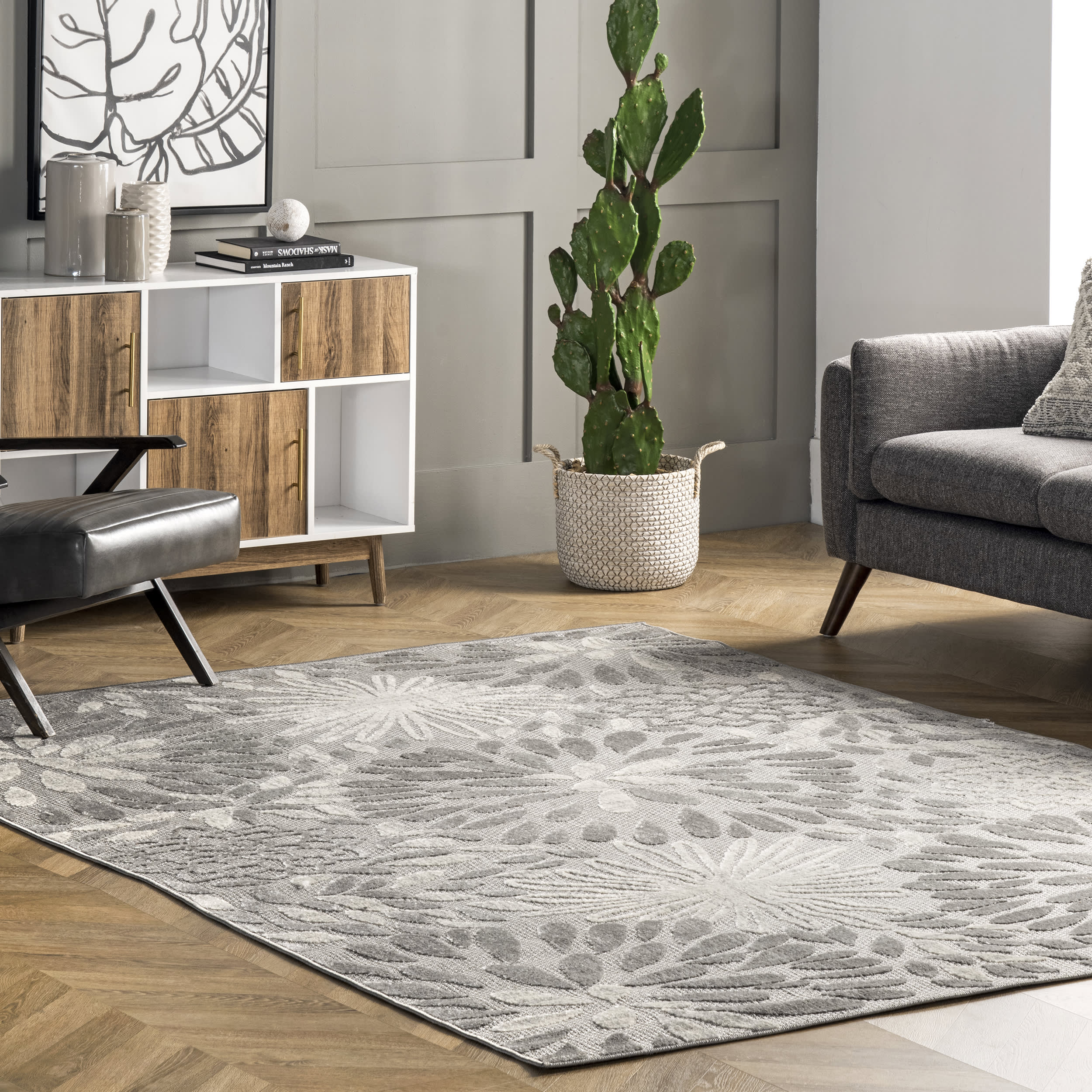 Floral Fireworks Indoor/Outdoor Rug | Light Grey - Image 2