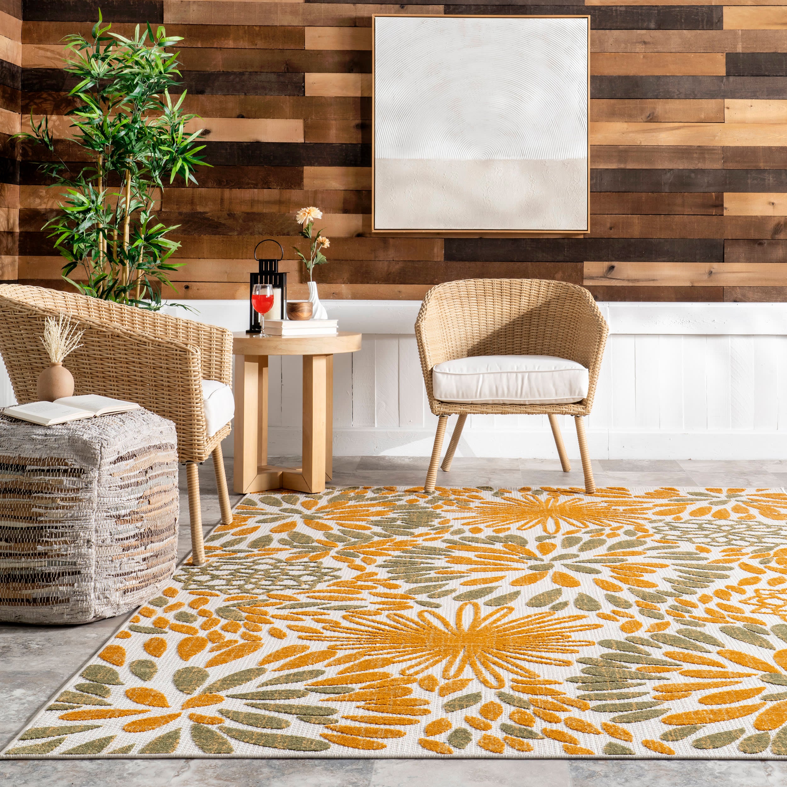 Floral Fireworks Indoor/Outdoor Rug | Orange - Image 4