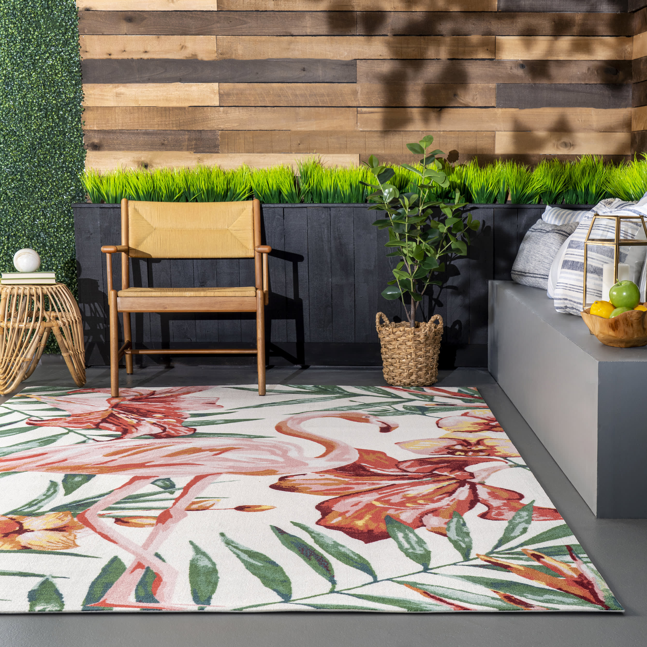 Floral Flamingo Indoor/Outdoor Rug | Multicolor - Image 4