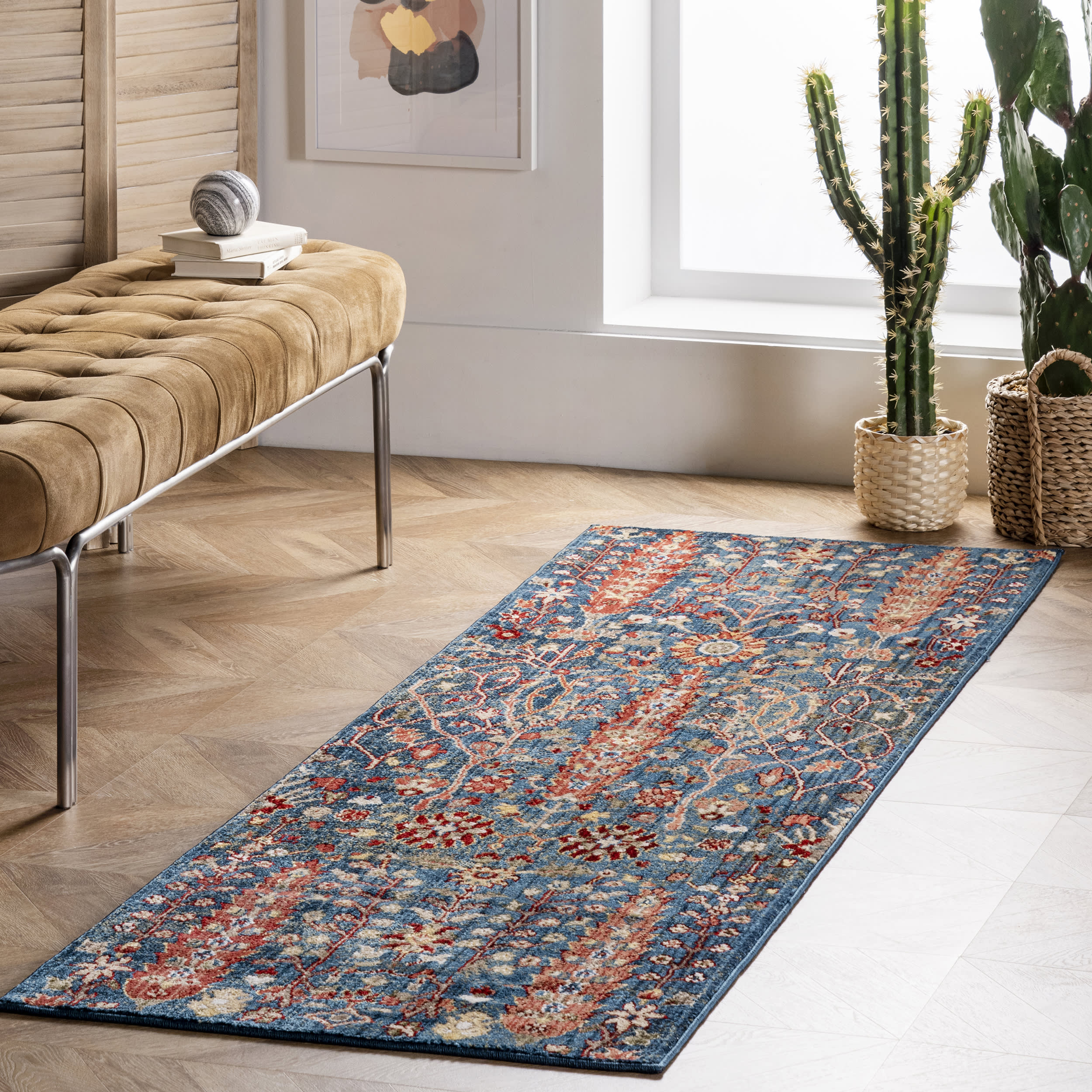 Floral Fringed Rug | Blue - Image 2