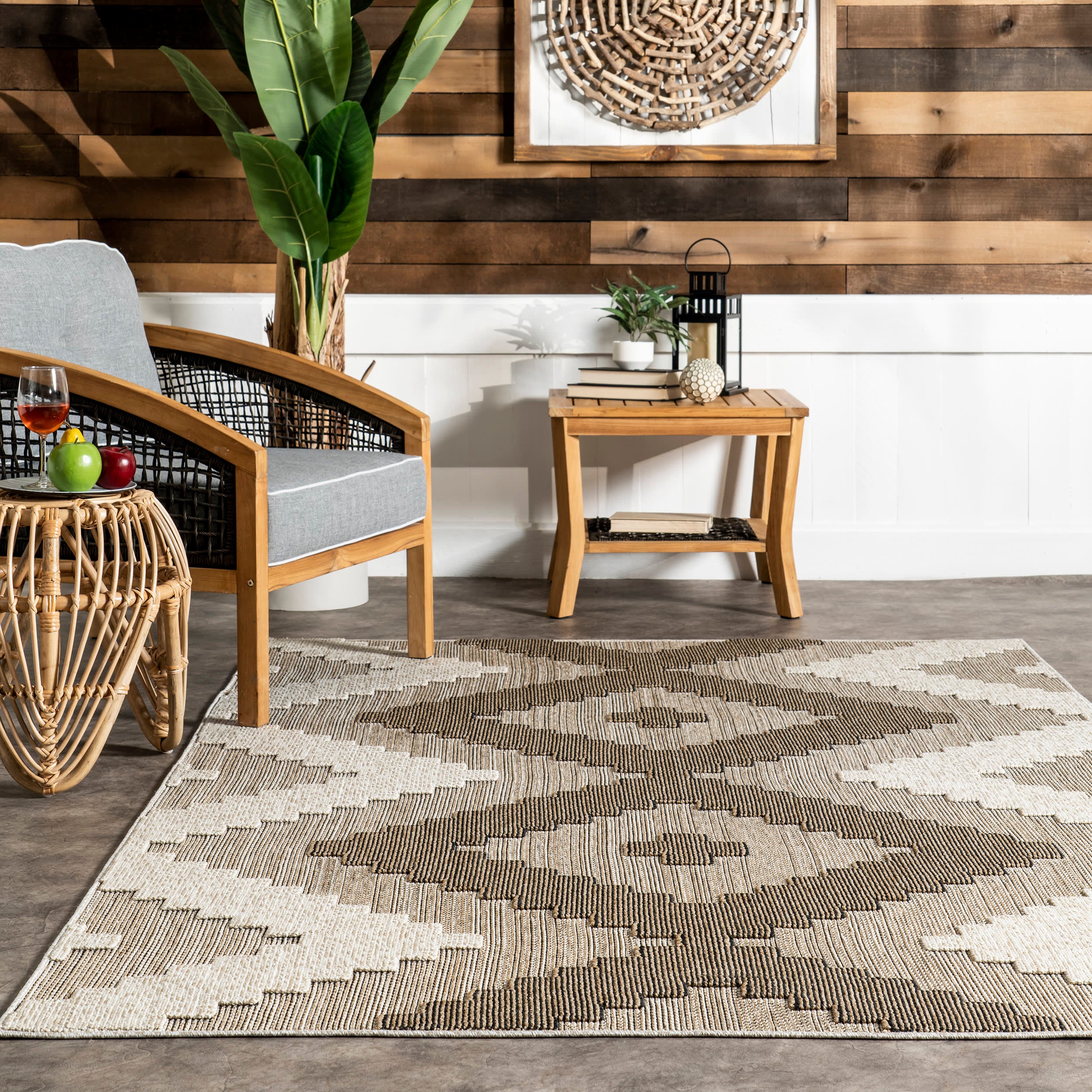 Florencia Indoor/Outdoor Trellis Rug | Beige - Image 4