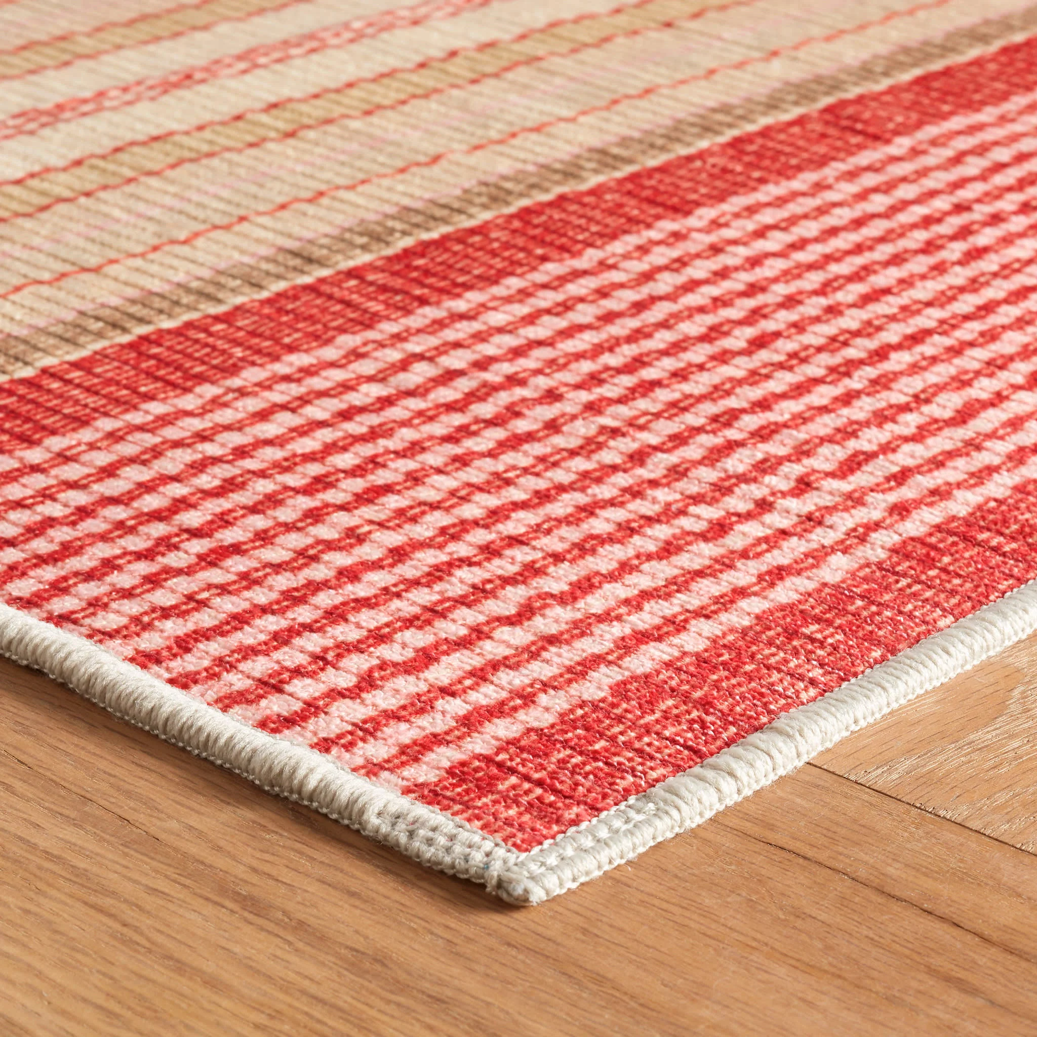 Framboise Ticking Machine Washable Rug | Multi - Image 6