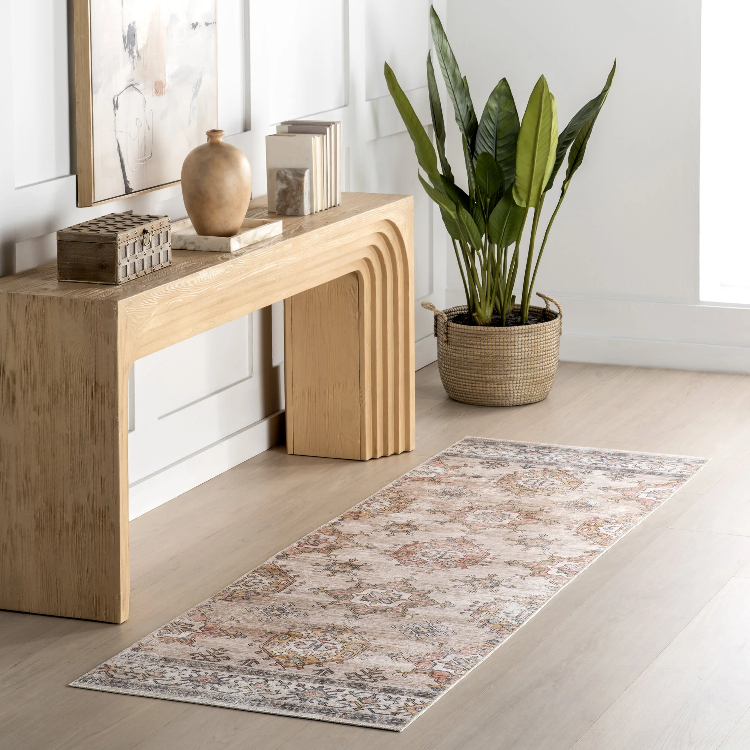 Francesca Timeworn Charm Spill Proof Washable Rug | Beige - Image 2