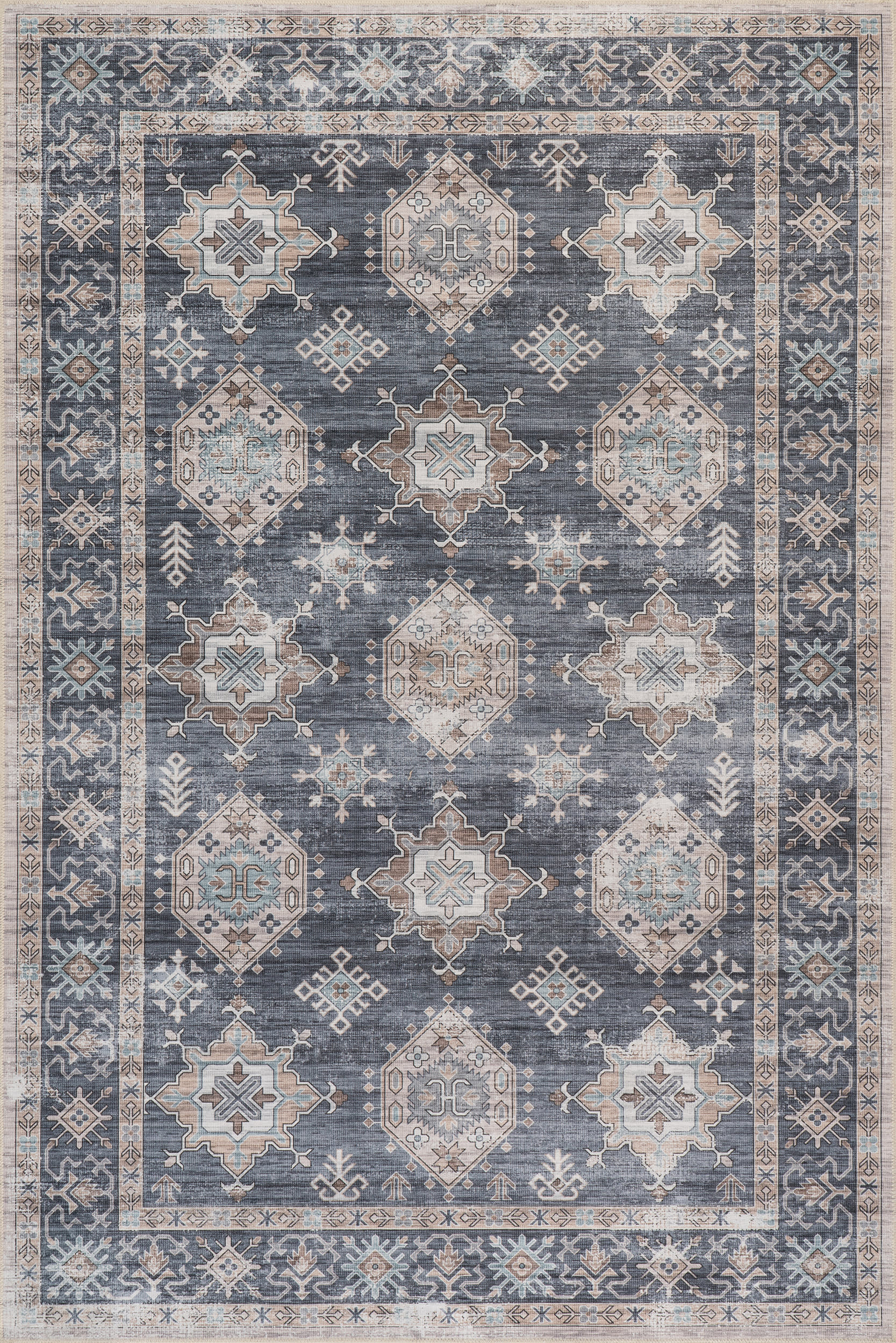 Francesca Timeworn Charm Spill Proof Washable Rug | Blue