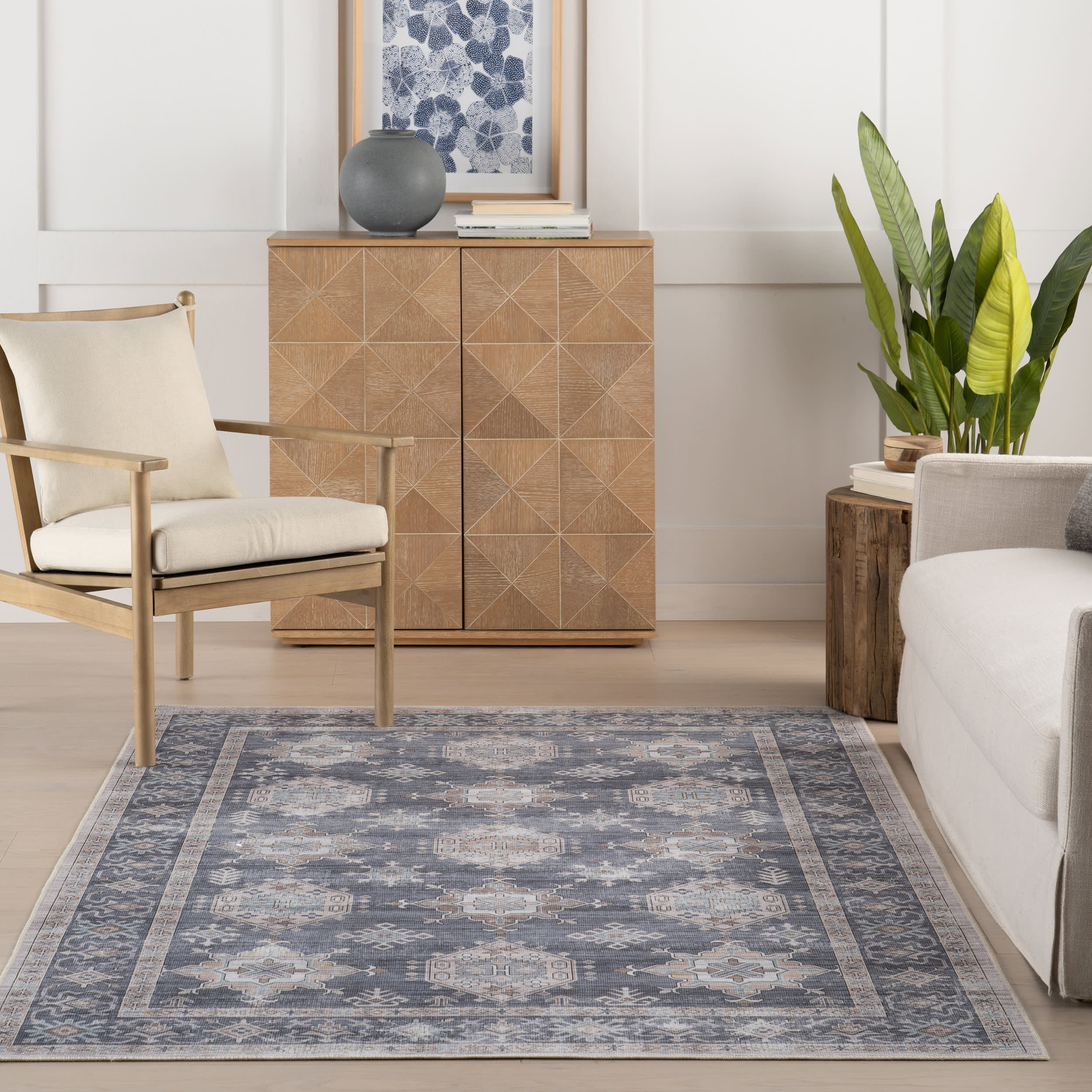 Francesca Timeworn Charm Spill Proof Washable Rug | Blue - Image 5