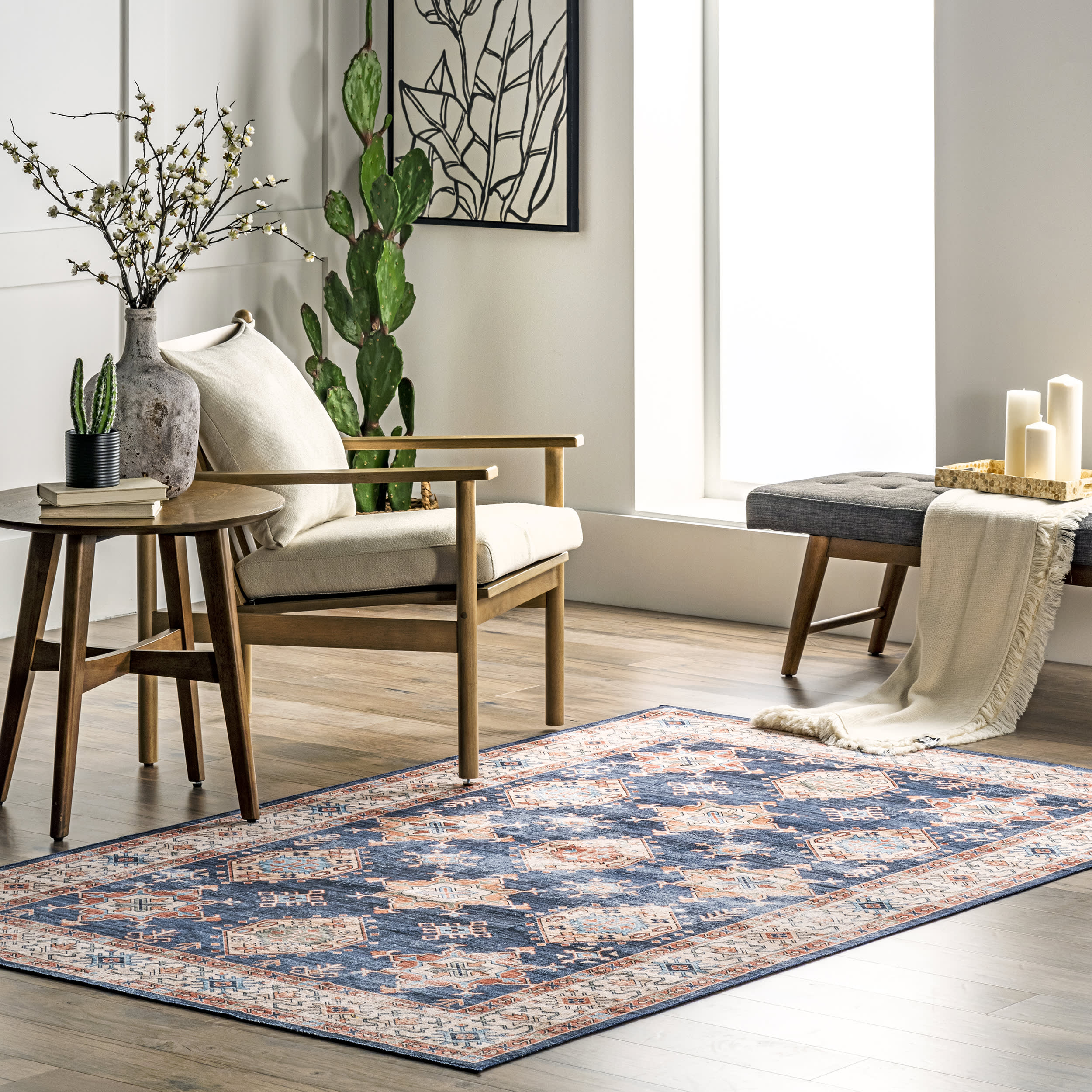 Francesca Timeworn Charm Washable Rug | Navy - Image 2
