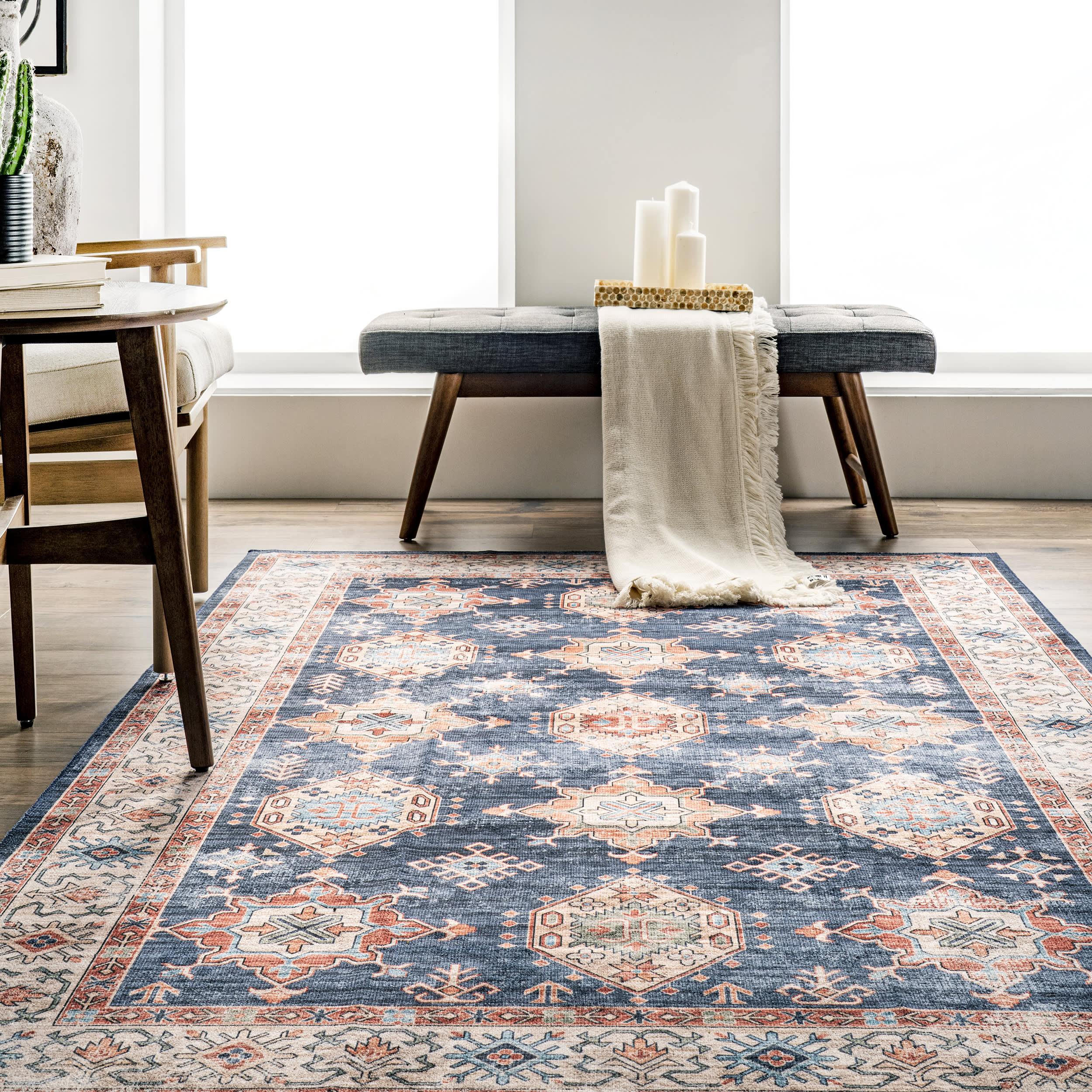 Francesca Timeworn Charm Washable Rug | Navy - Image 4