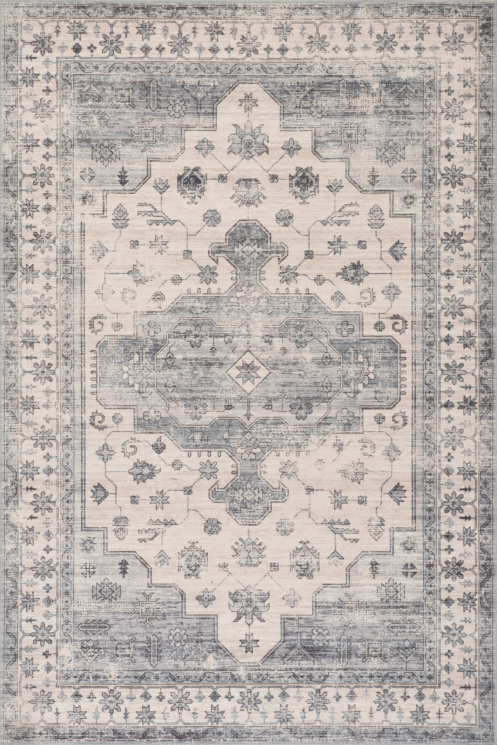 Francis Cartouche Medallion Spill Proof Washable Rug | Light Grey