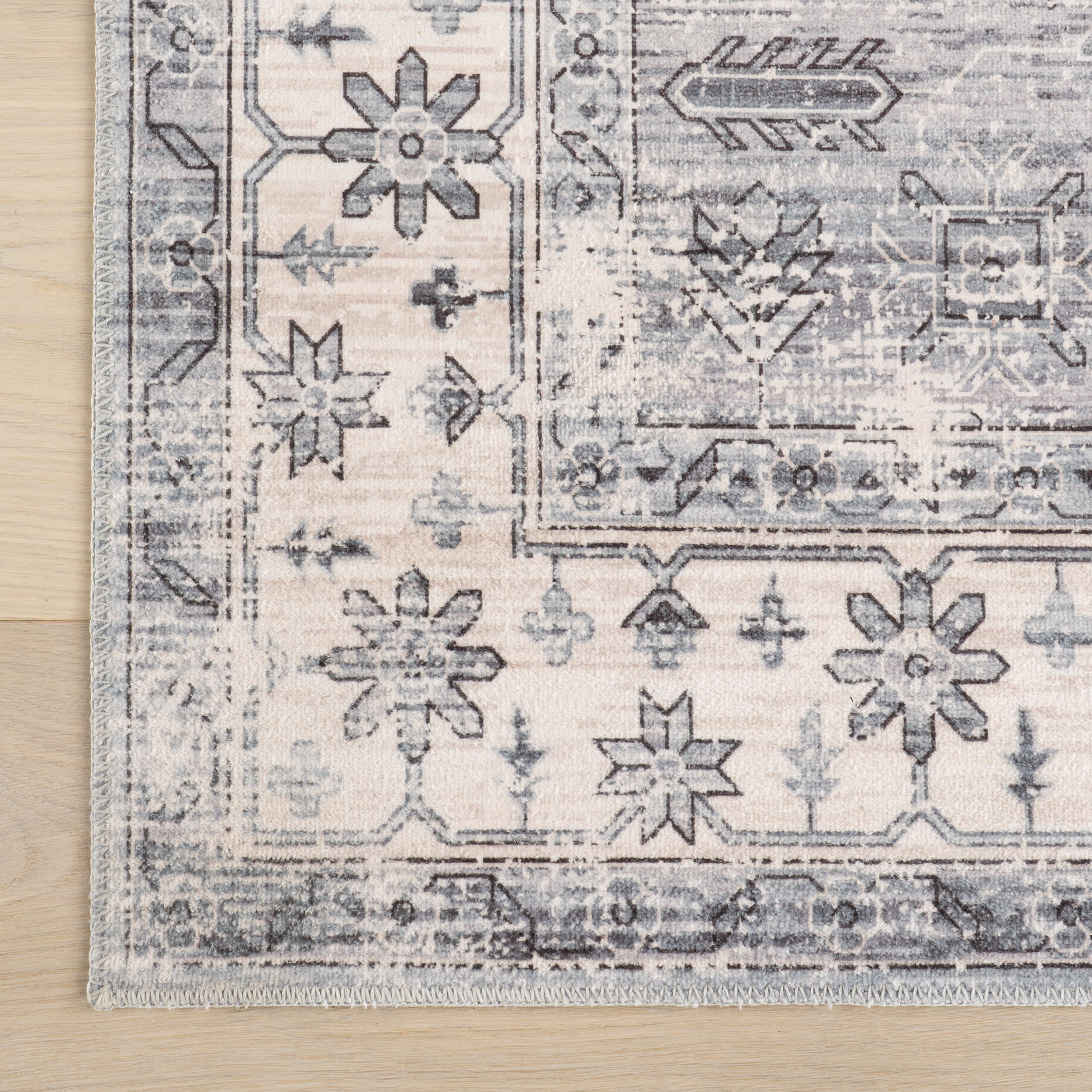 Francis Cartouche Medallion Spill Proof Washable Rug | Light Grey - Image 4