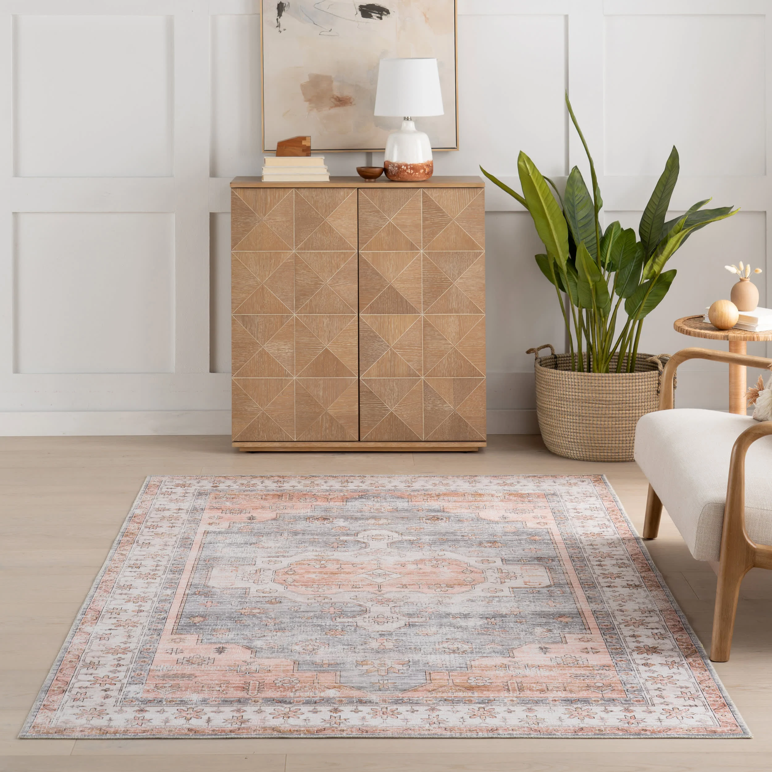 Francis Cartouche Medallion Spill Proof Washable Rug | Light Orange - Image 5