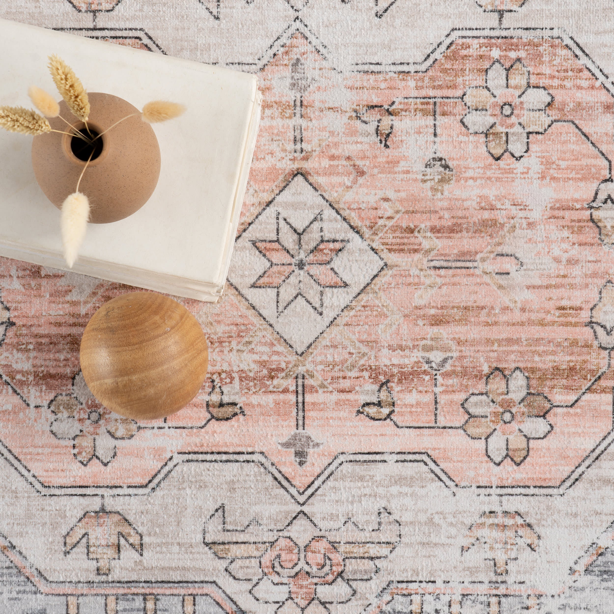 Francis Cartouche Medallion Spill Proof Washable Rug | Light Orange - Image 8