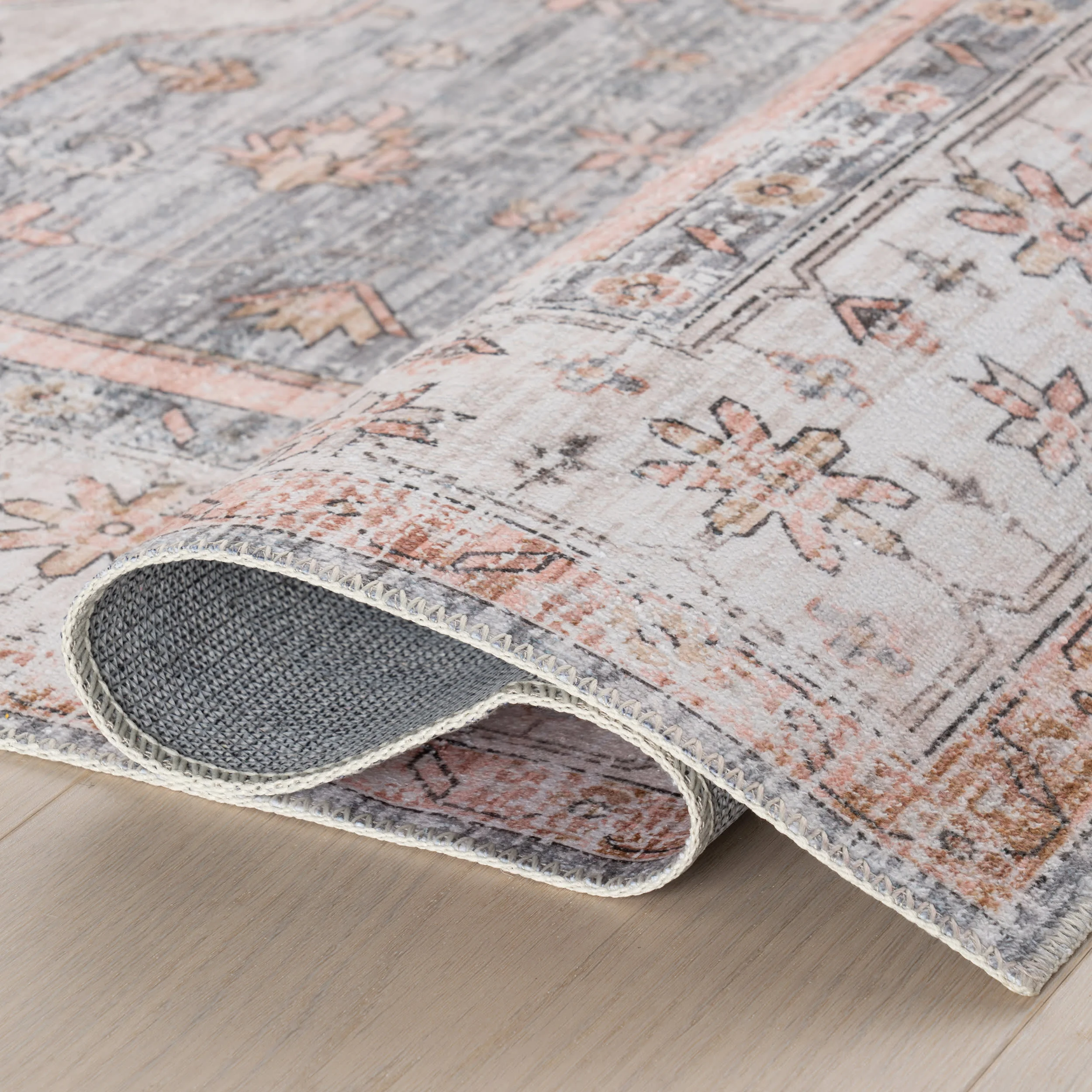 Francis Cartouche Medallion Spill Proof Washable Rug | Light Orange - Image 9