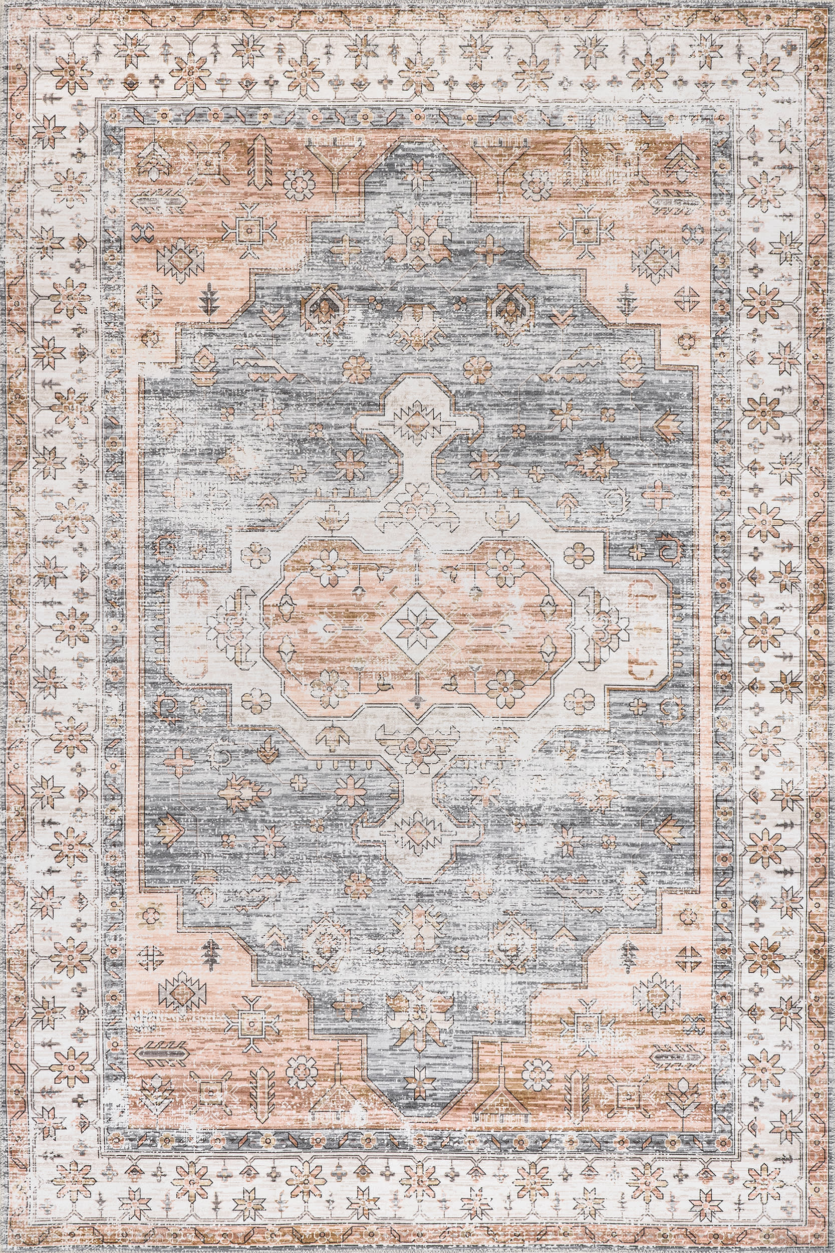 Francis Cartouche Medallion Washable Rug | Light Orange