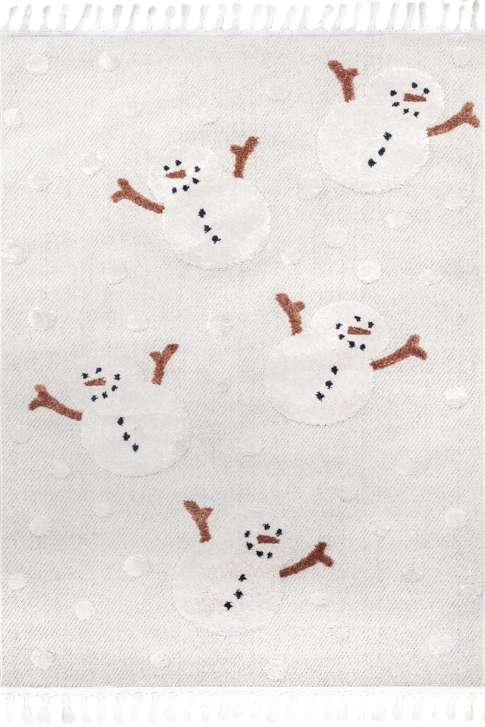 Freda Snowmen Tasseled Kids Rug | Off White