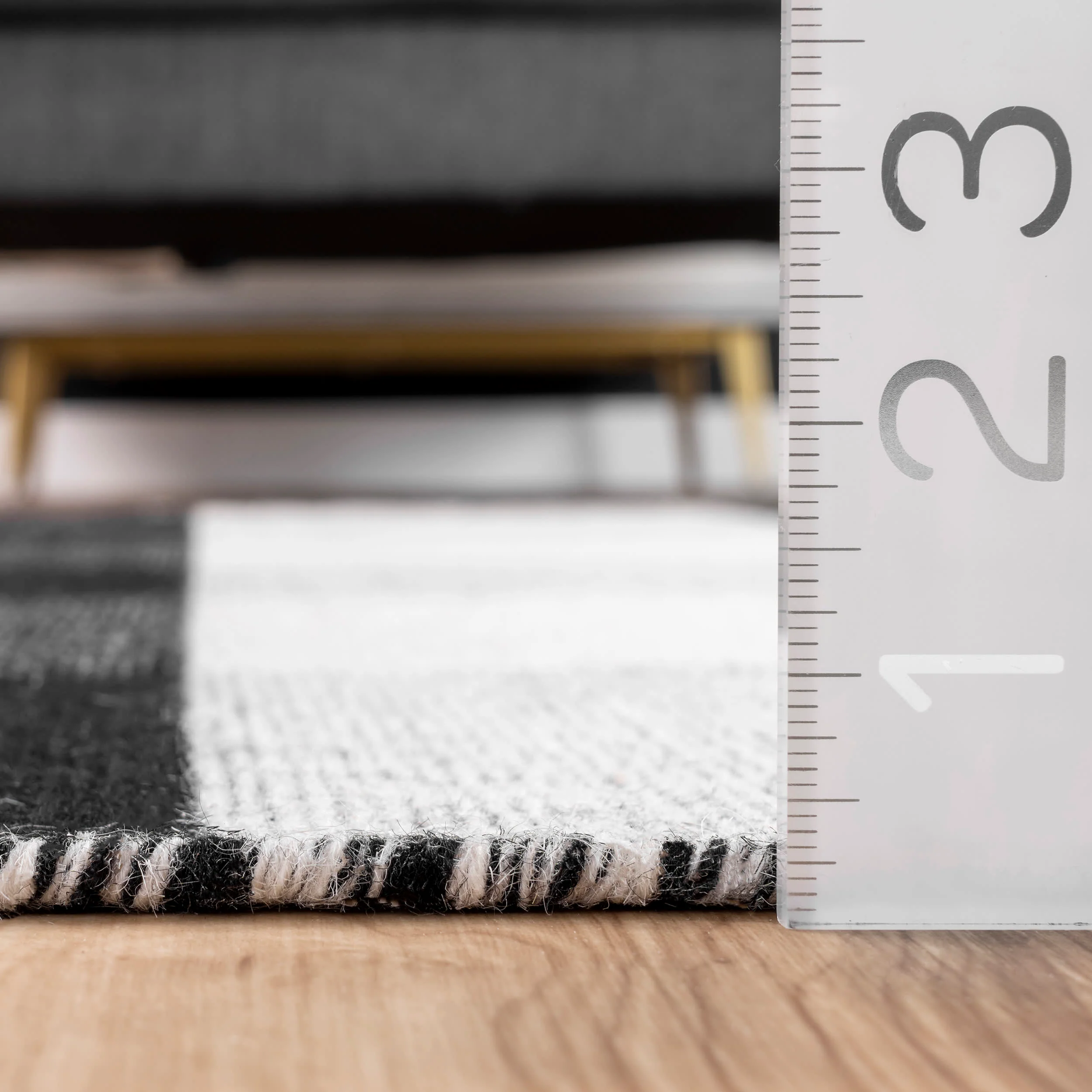 Fringed Plaid Rug | Black - Image 5