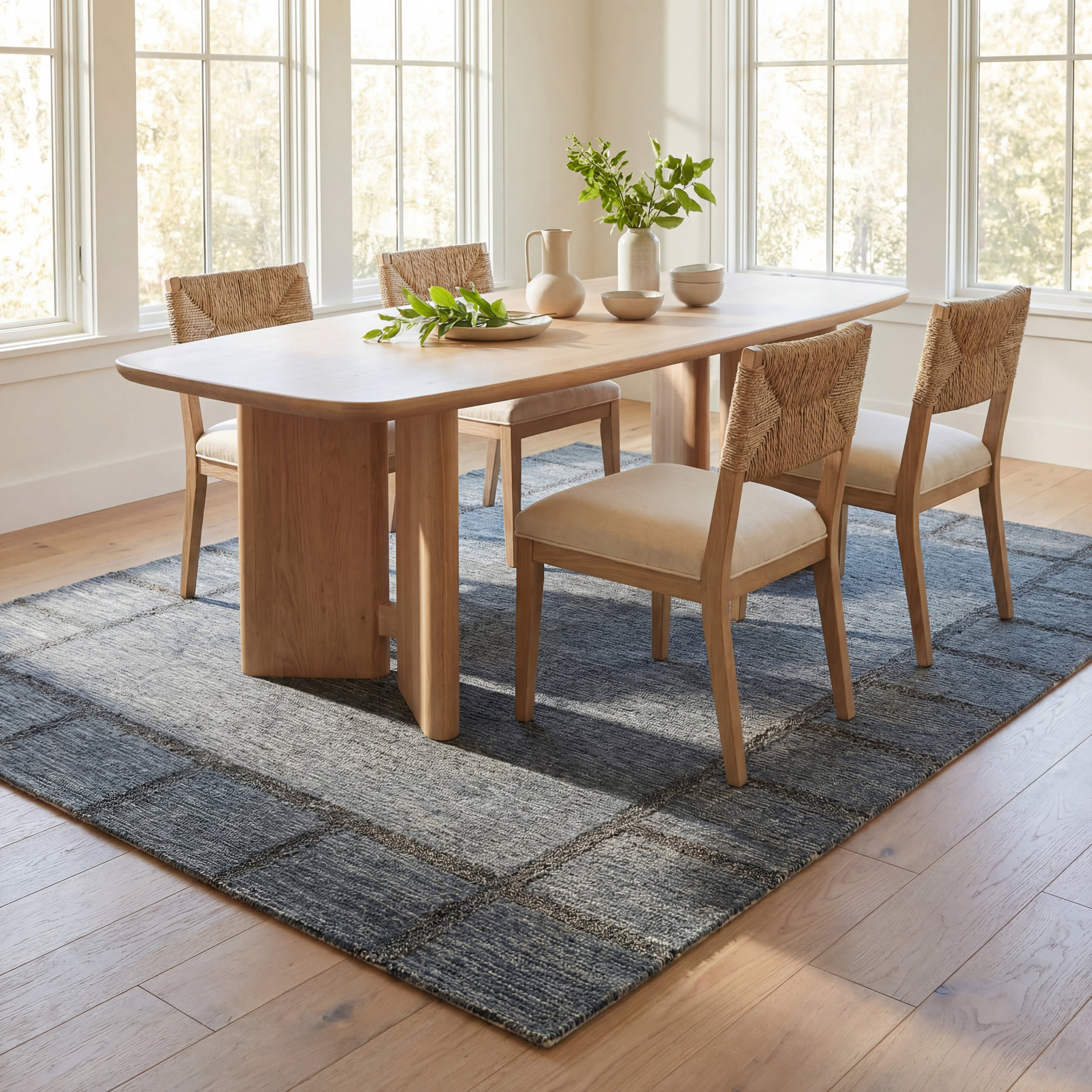 Gea Geometric Bordered Wool Rug | Blue - Image 7