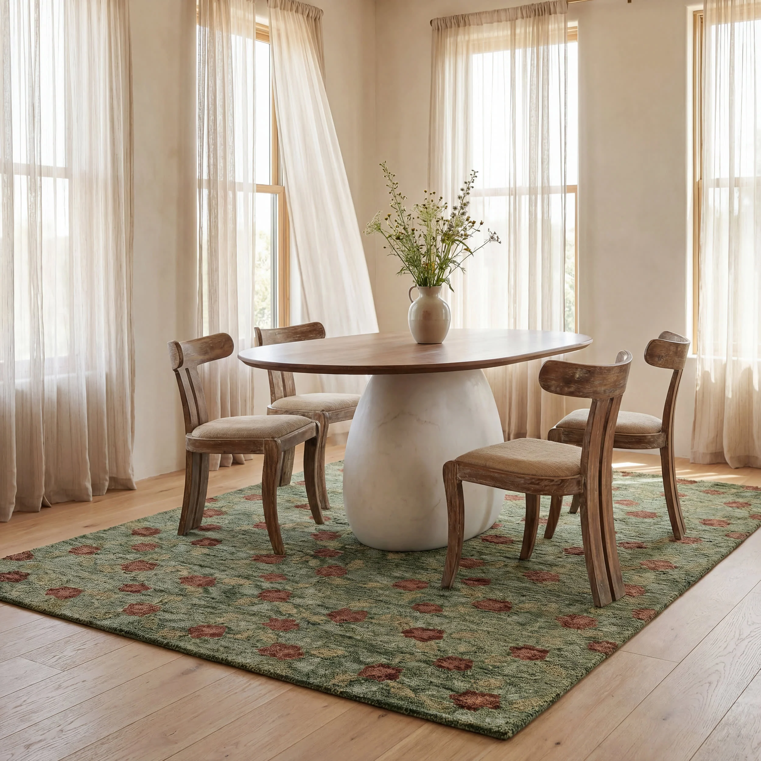 Genevive Modern Floral Wool Rug | Green - Image 4