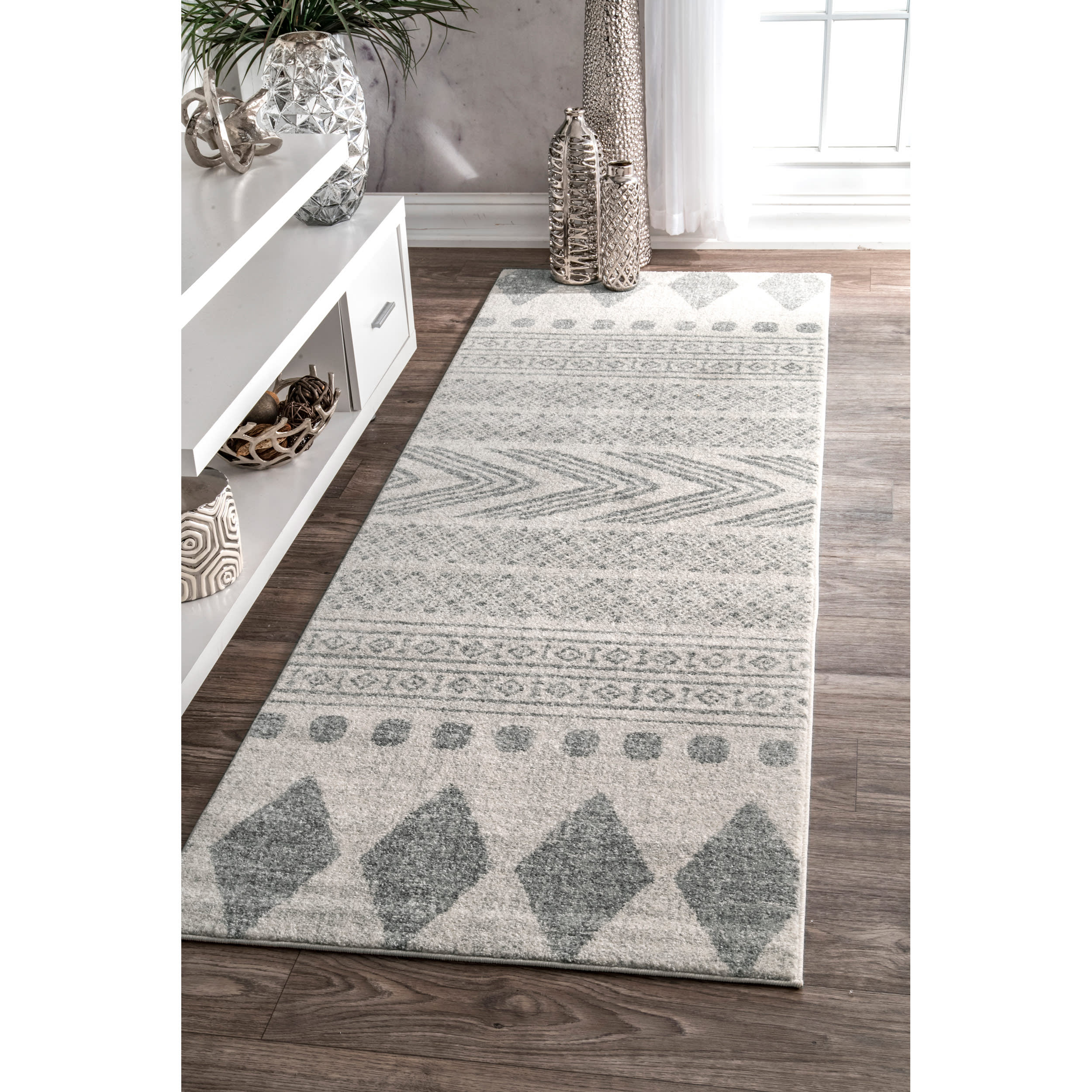 Geometric Banded Rug | Grey - Image 2