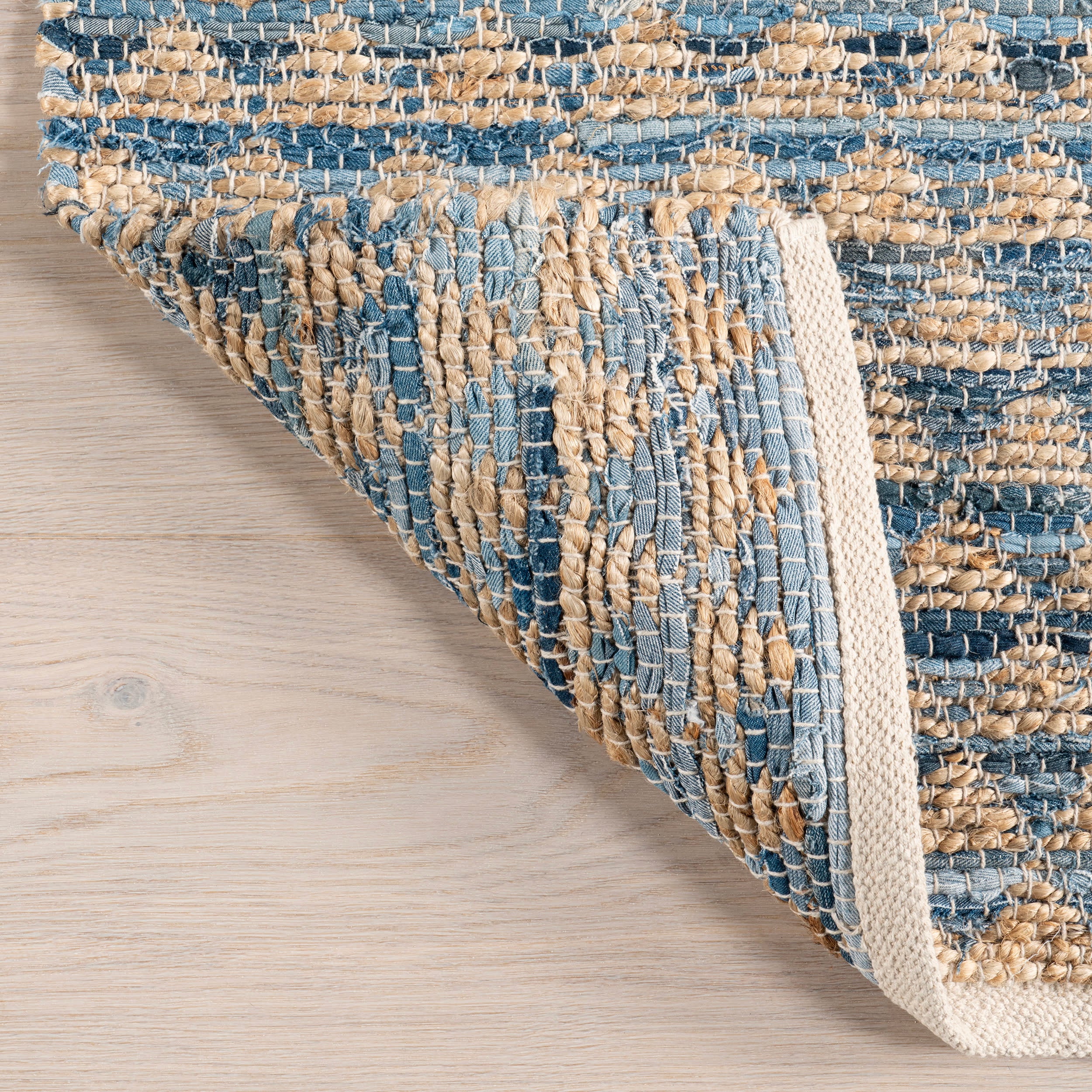 Geometric Rag Handwoven Jute Rug | Blue - Image 6