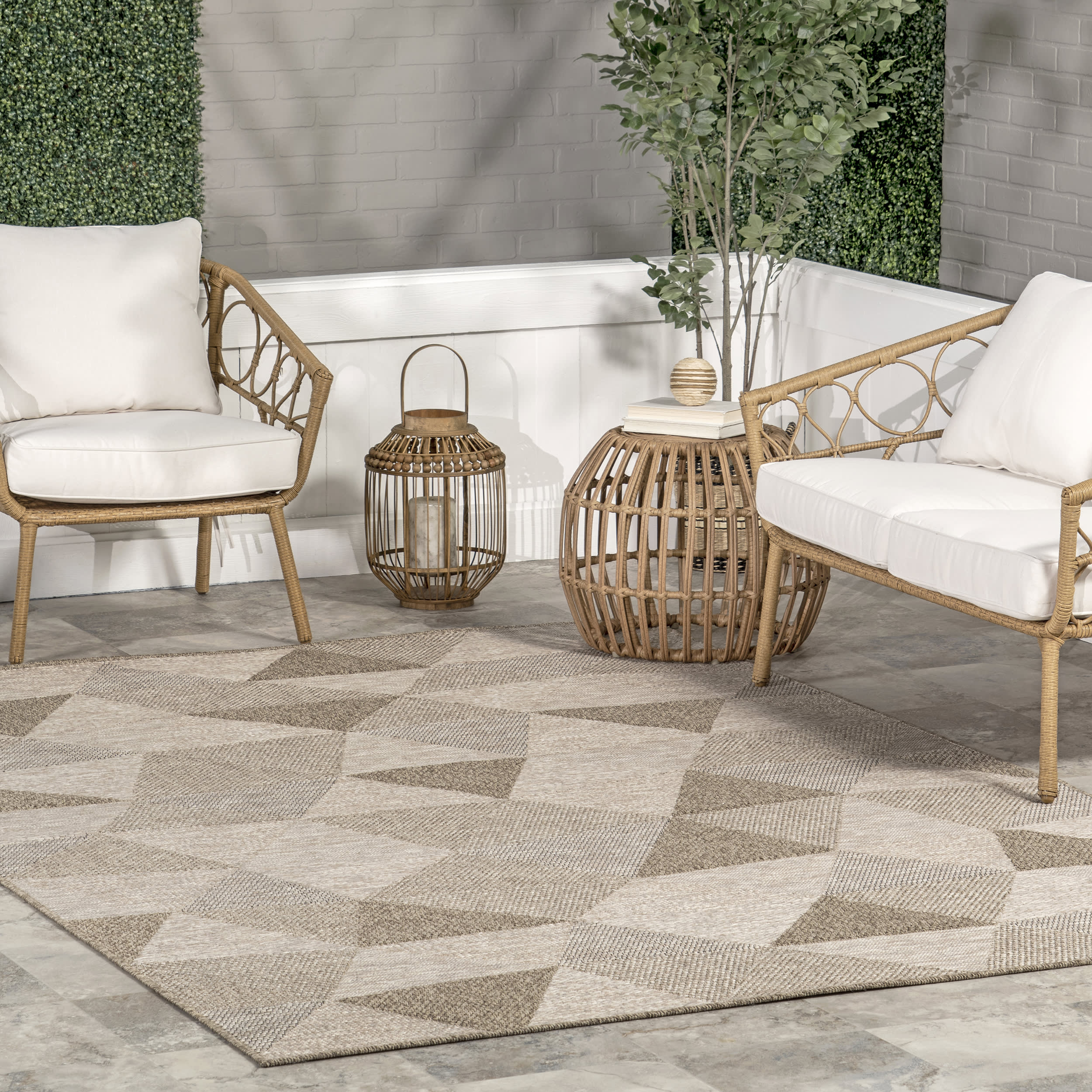 Gertrudis Geometric Tessellated Indoor/Outdoor Rug | Tan - Image 2