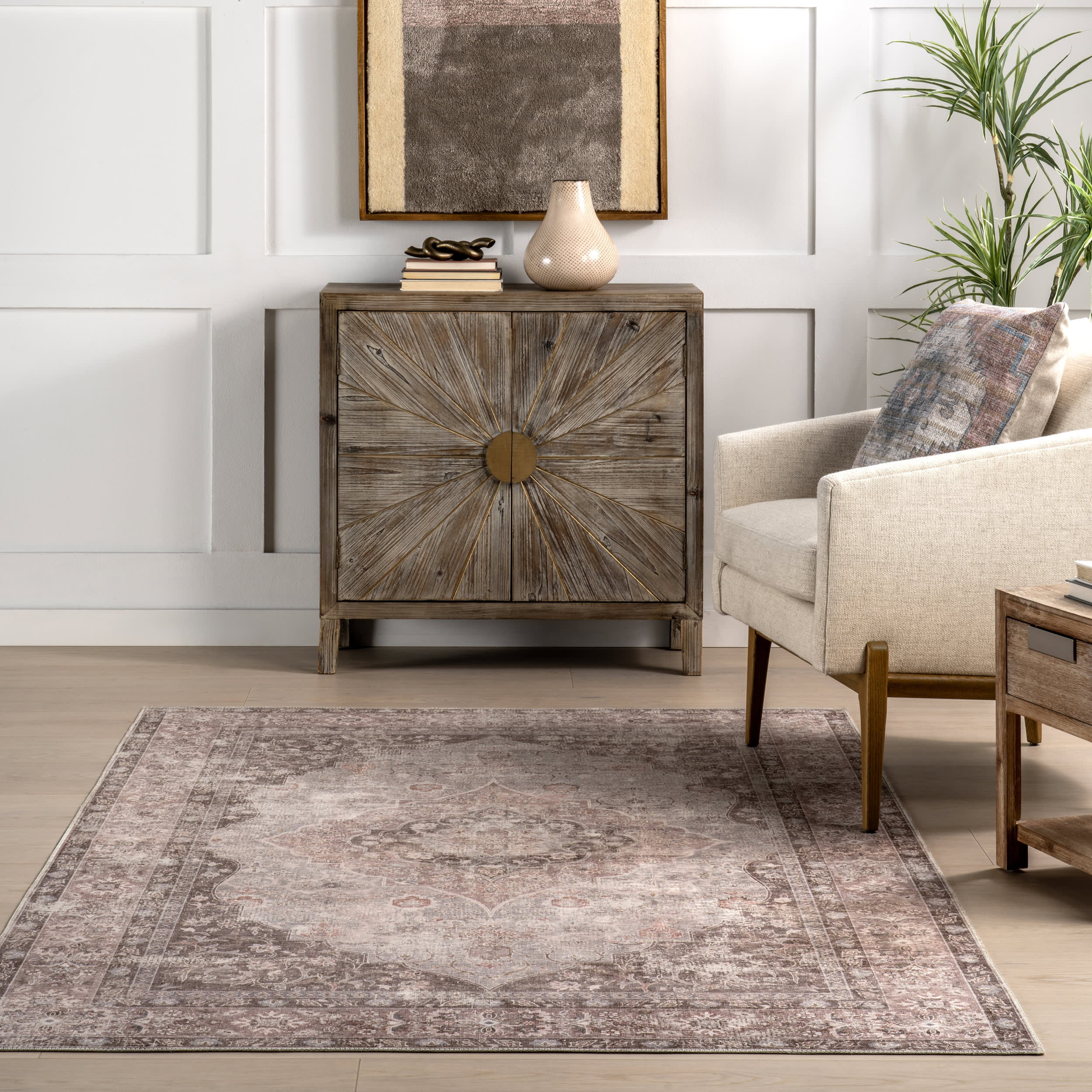 Gianna Blossom Spill Proof Washable Rug | Taupe - Image 5