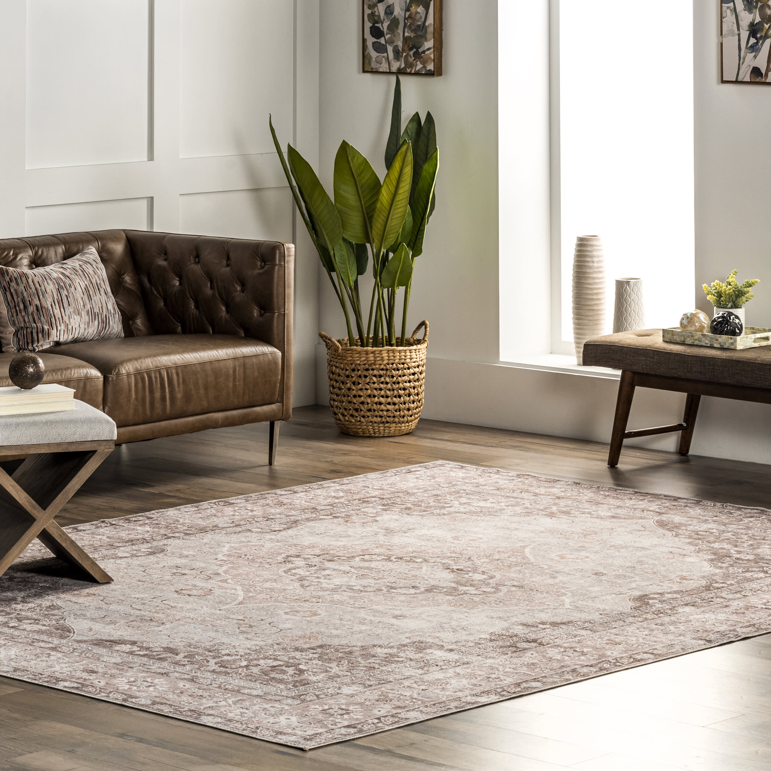 Gianna Blossom Washable Rug | Taupe - Image 2