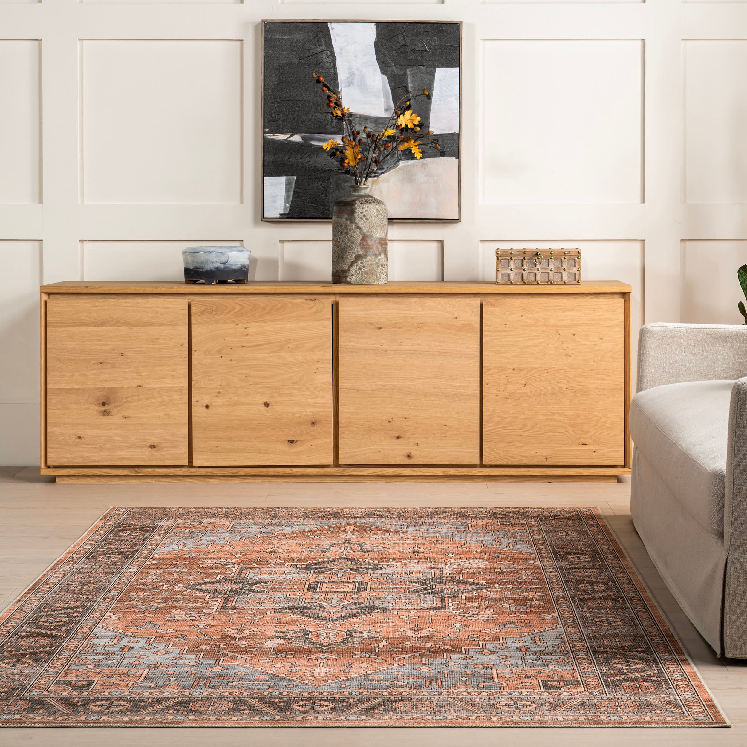 Ginevra Moody Medallion Spill Proof Washable Rug | Sienna Brown - Image 4