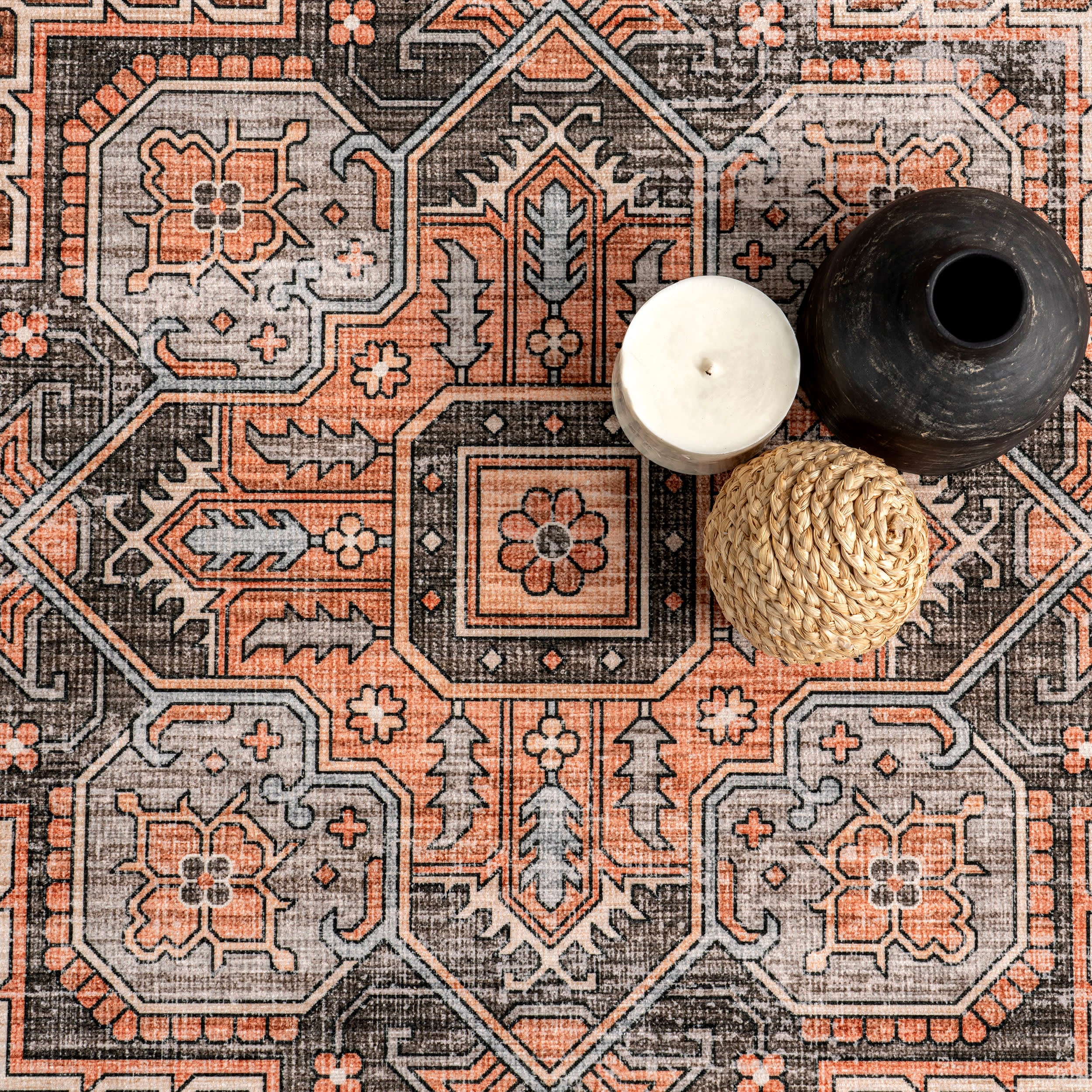 Ginevra Moody Medallion Spill Proof Washable Rug | Sienna Brown - Image 7