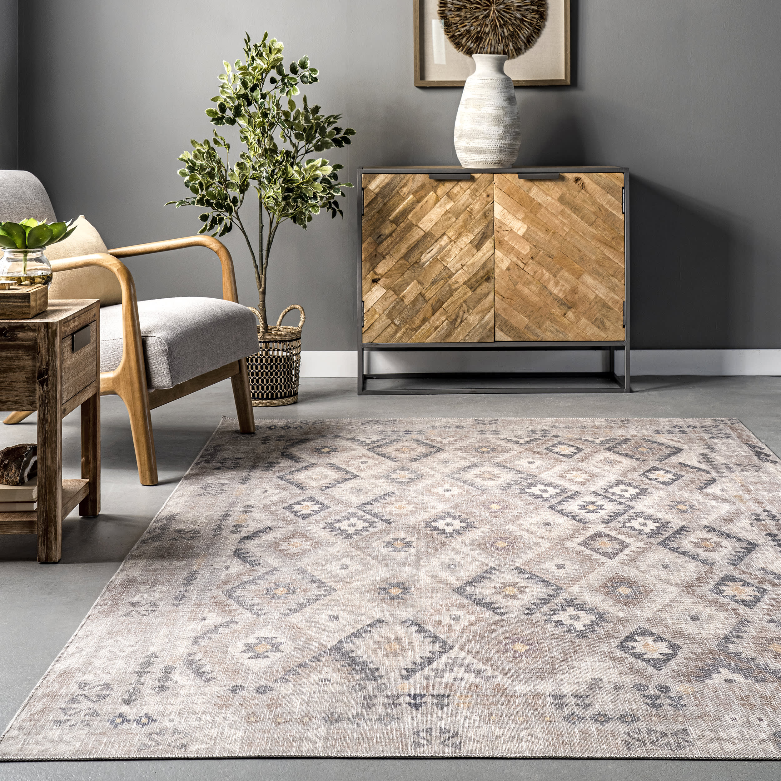 Gizelle Washable Aztec Rug | Beige - Image 4