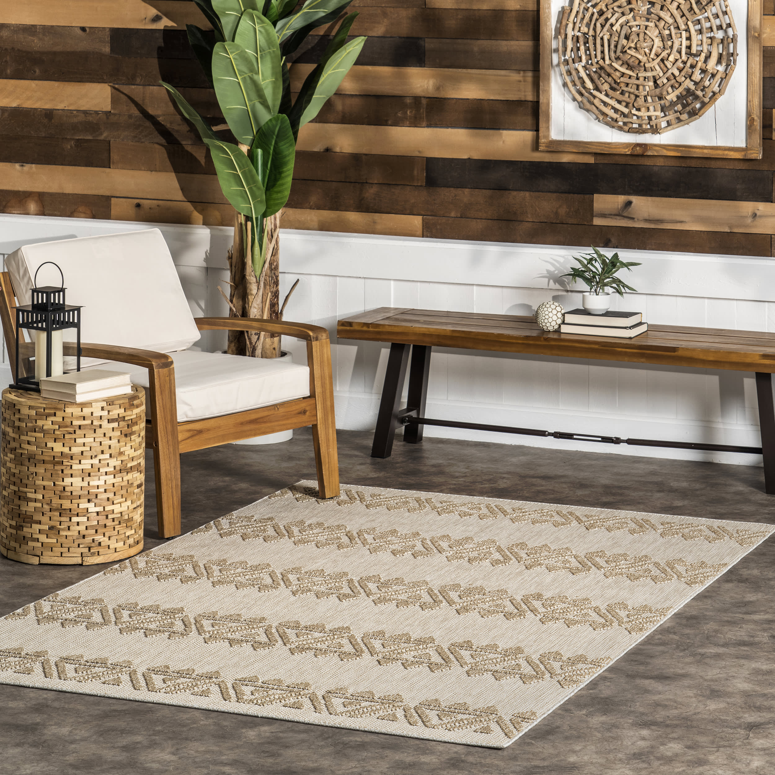 Glenda Indoor/Outdoor Banded Rug | Beige - Image 2