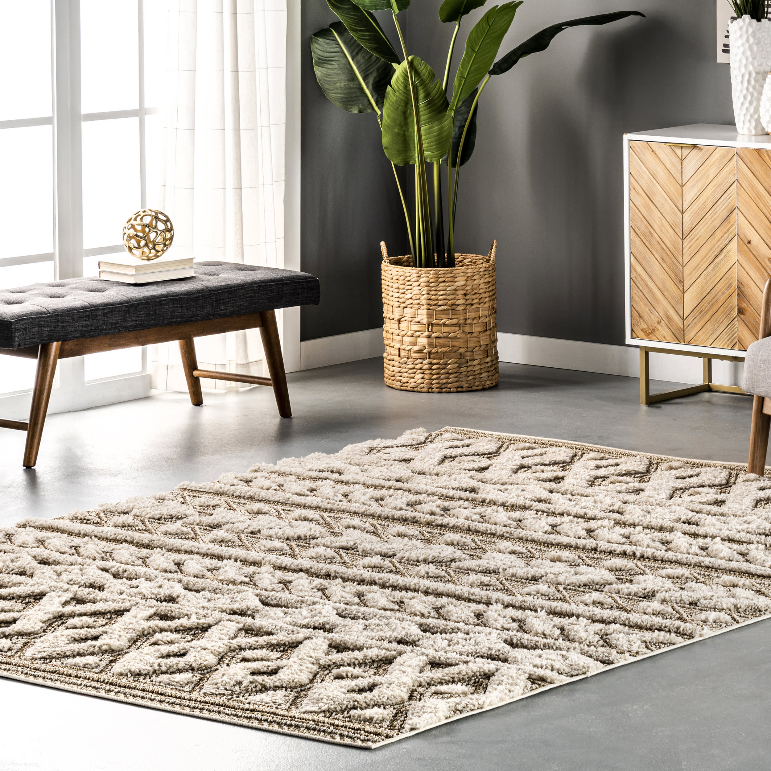 Gracy Textured Geometric Rug | Beige - Image 2