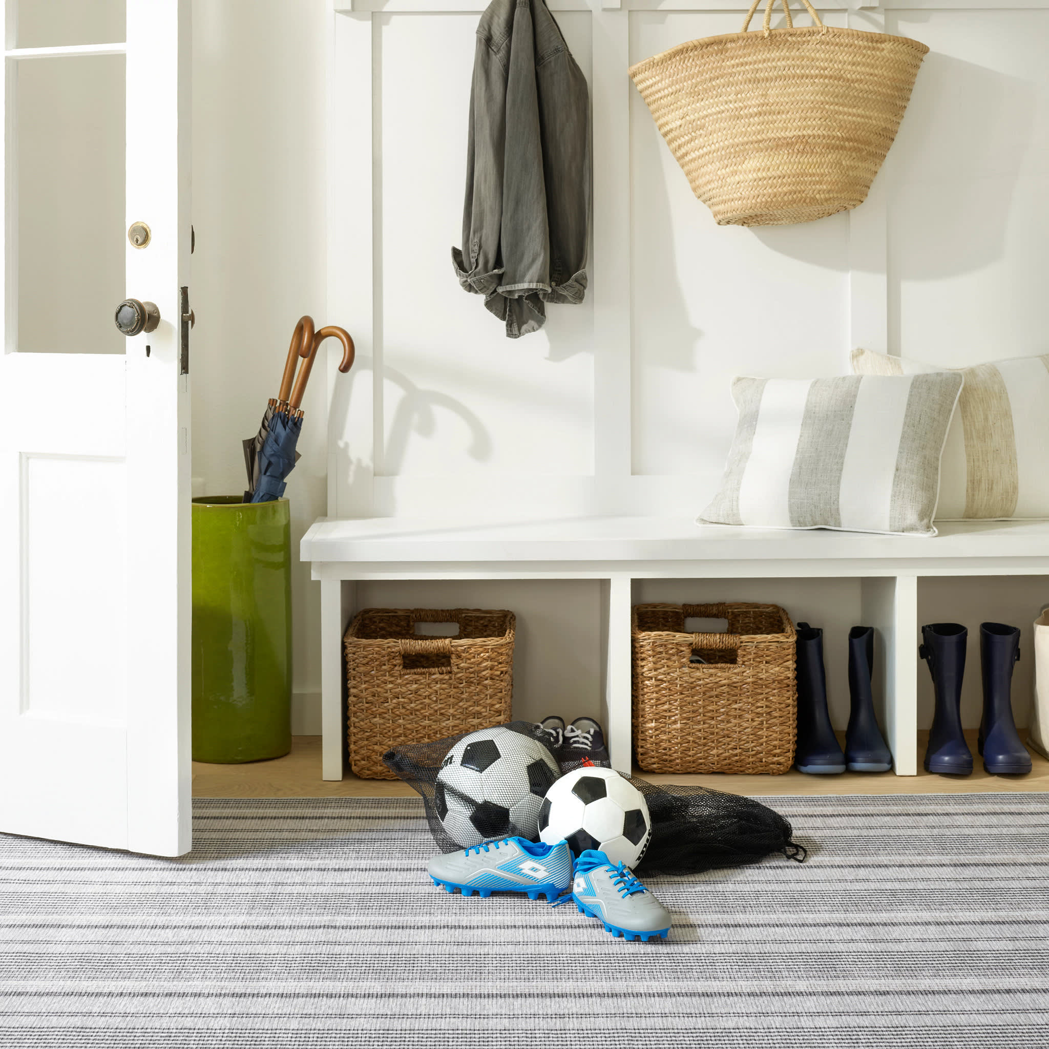 Gradation Ticking Machine Washable Rug | Grey - Image 2